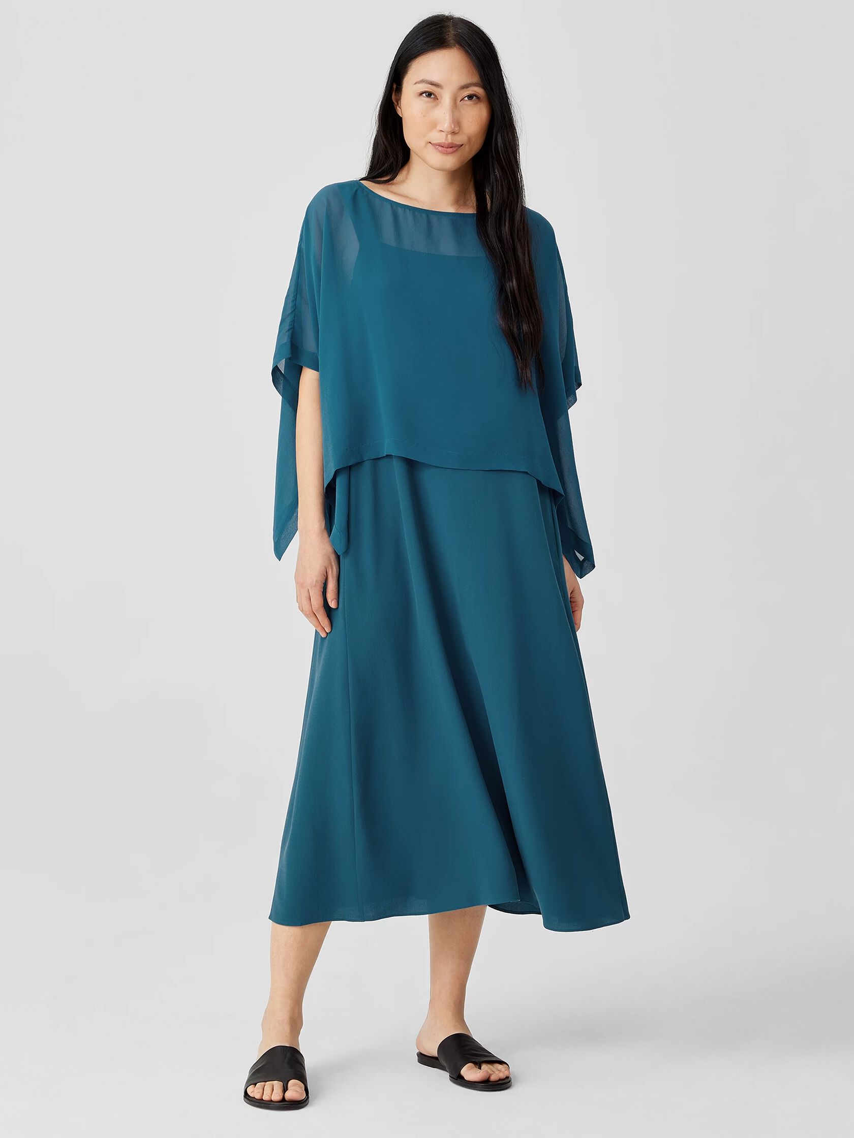 Sheer Silk Georgette Poncho | EILEEN FISHER