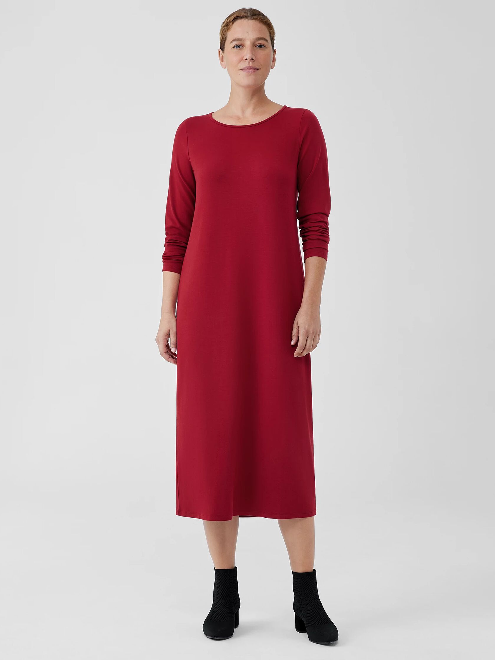Stretch Jersey Knit Jewel Neck Dress EILEEN FISHER