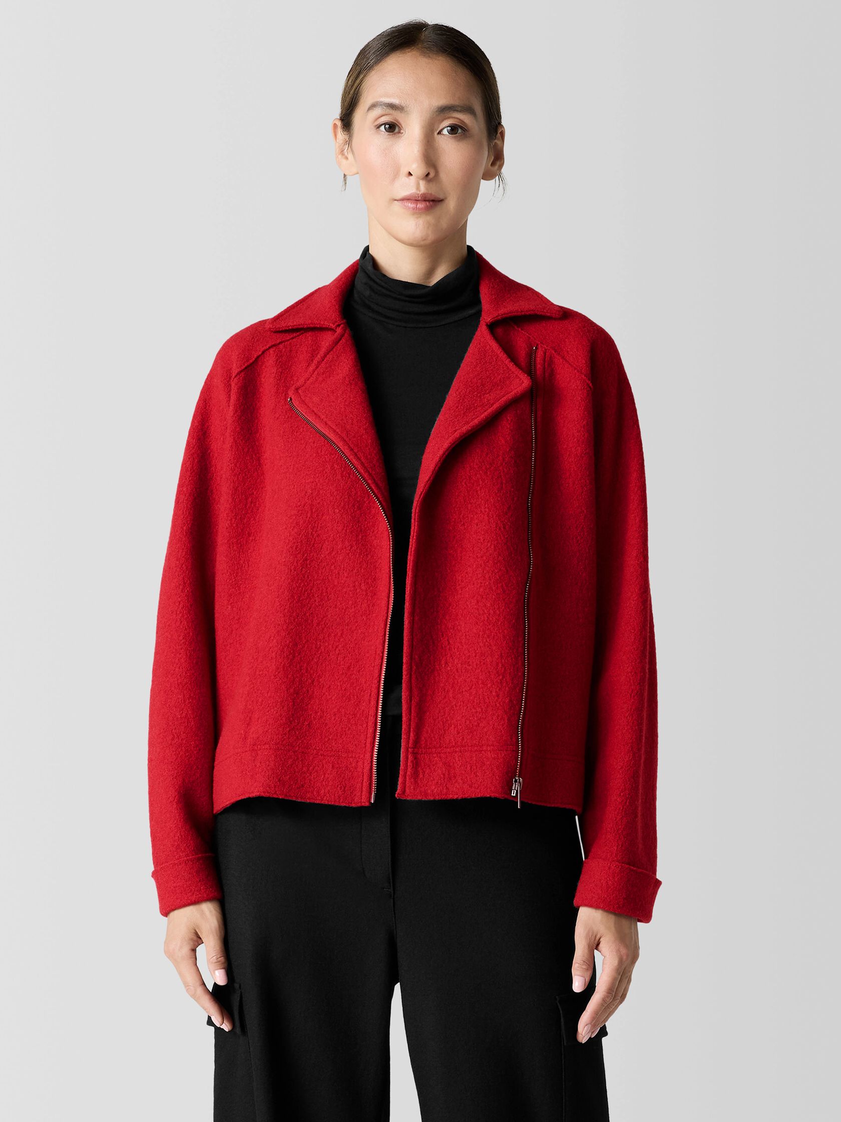 Lightweight Boiled Wool Motorcycle Jacket in Regenerative Wool