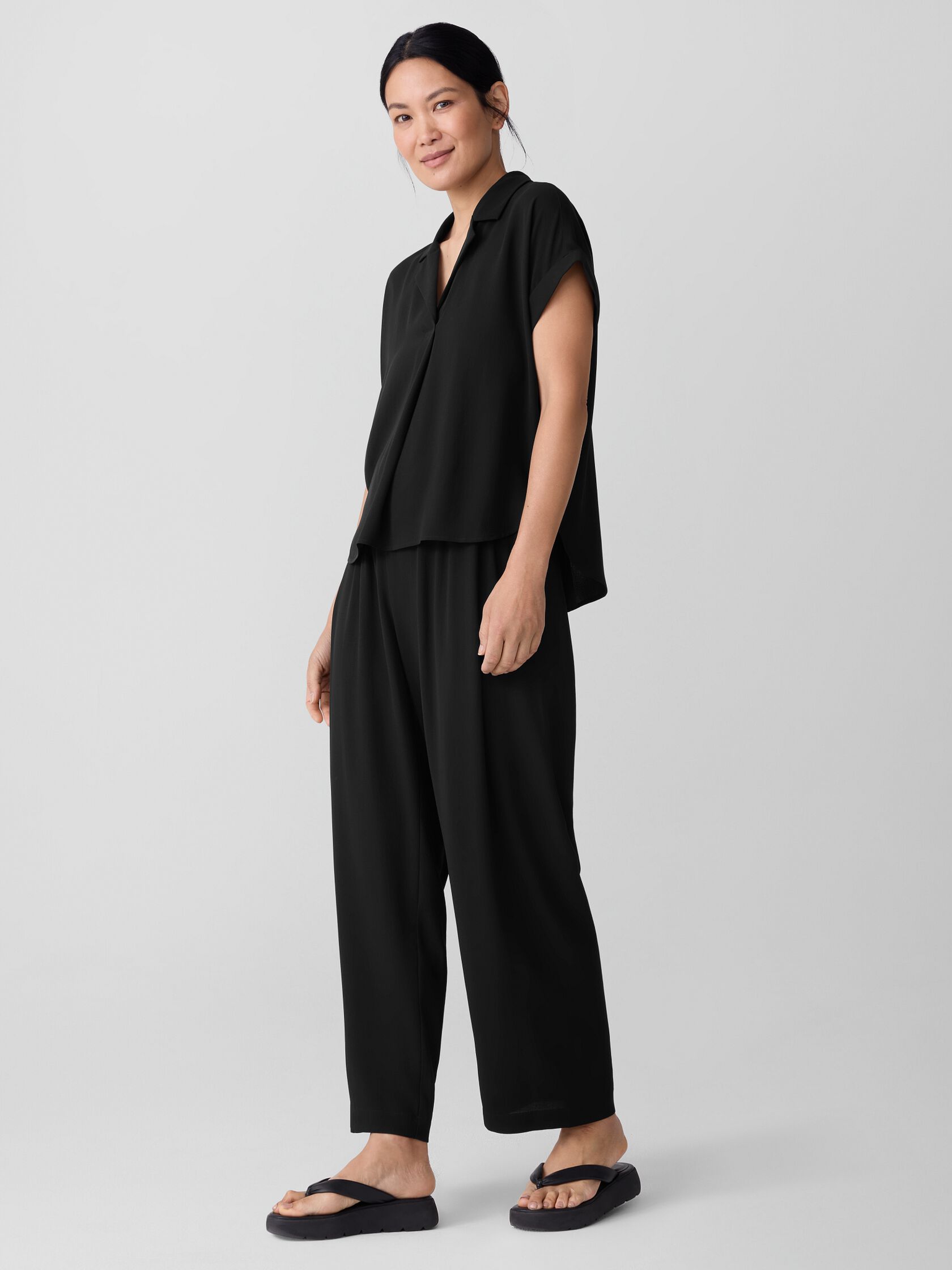 Silk Georgette Crepe Notch Collar Top