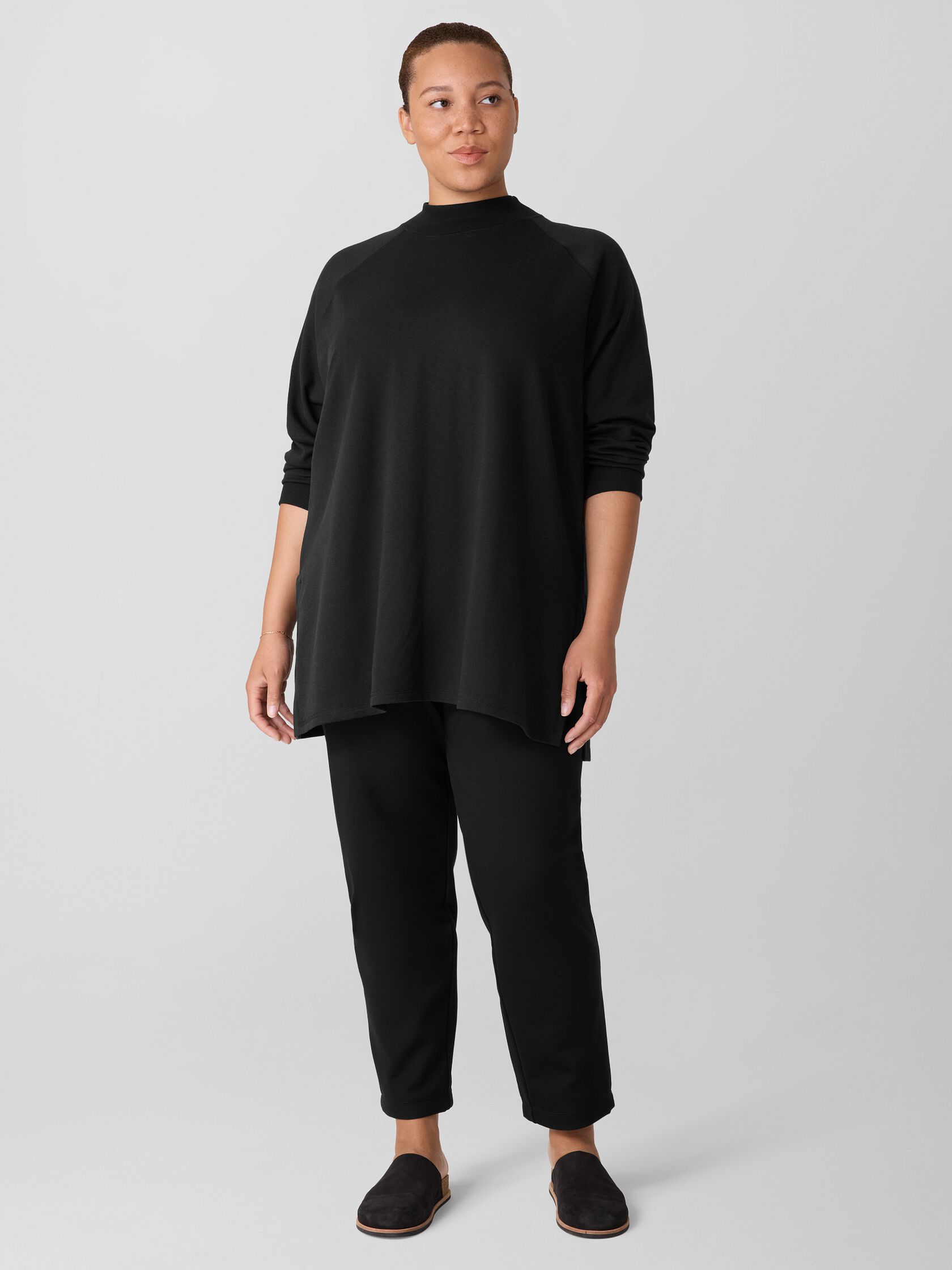 Cozy Brushed Terry Mock Neck Long Top