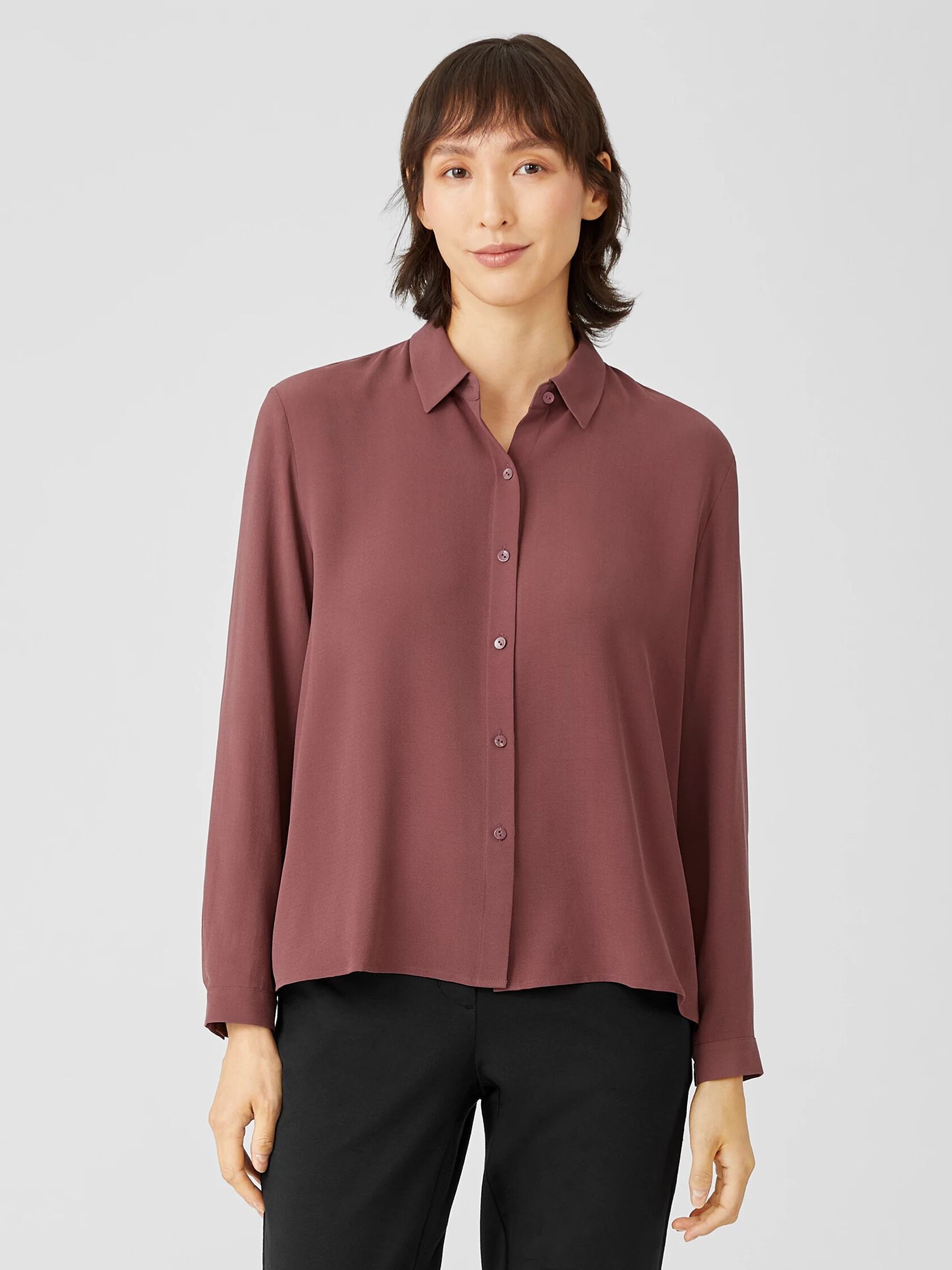 Silk Georgette Crepe Classic Collar Shirt