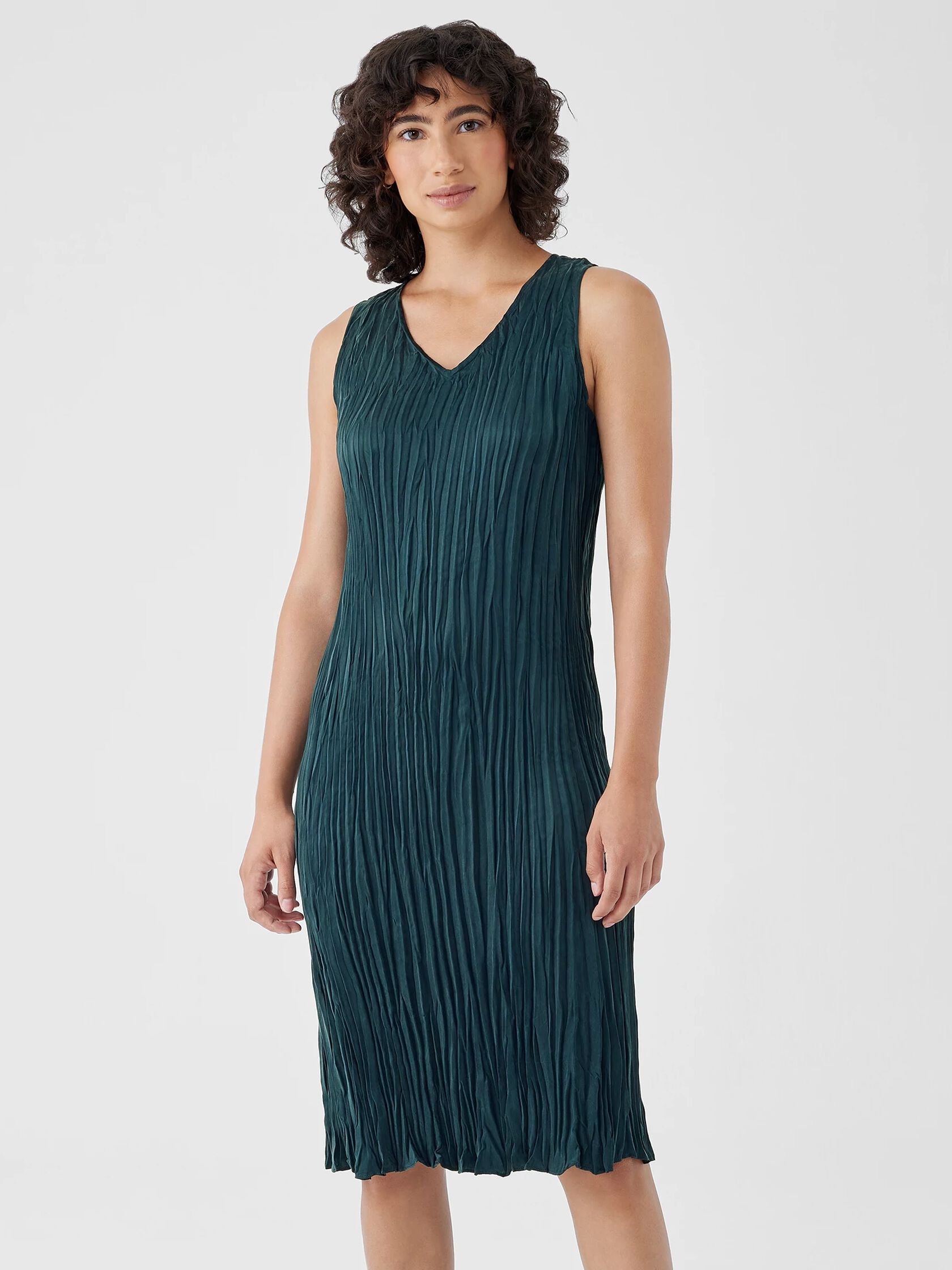 Crushed Cupro V-Neck Dress