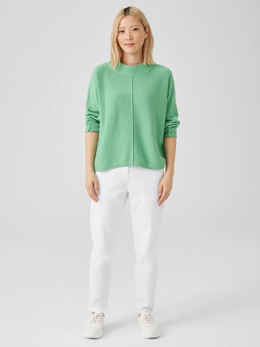 Cotton and Recycled Cashmere Mock Neck Top