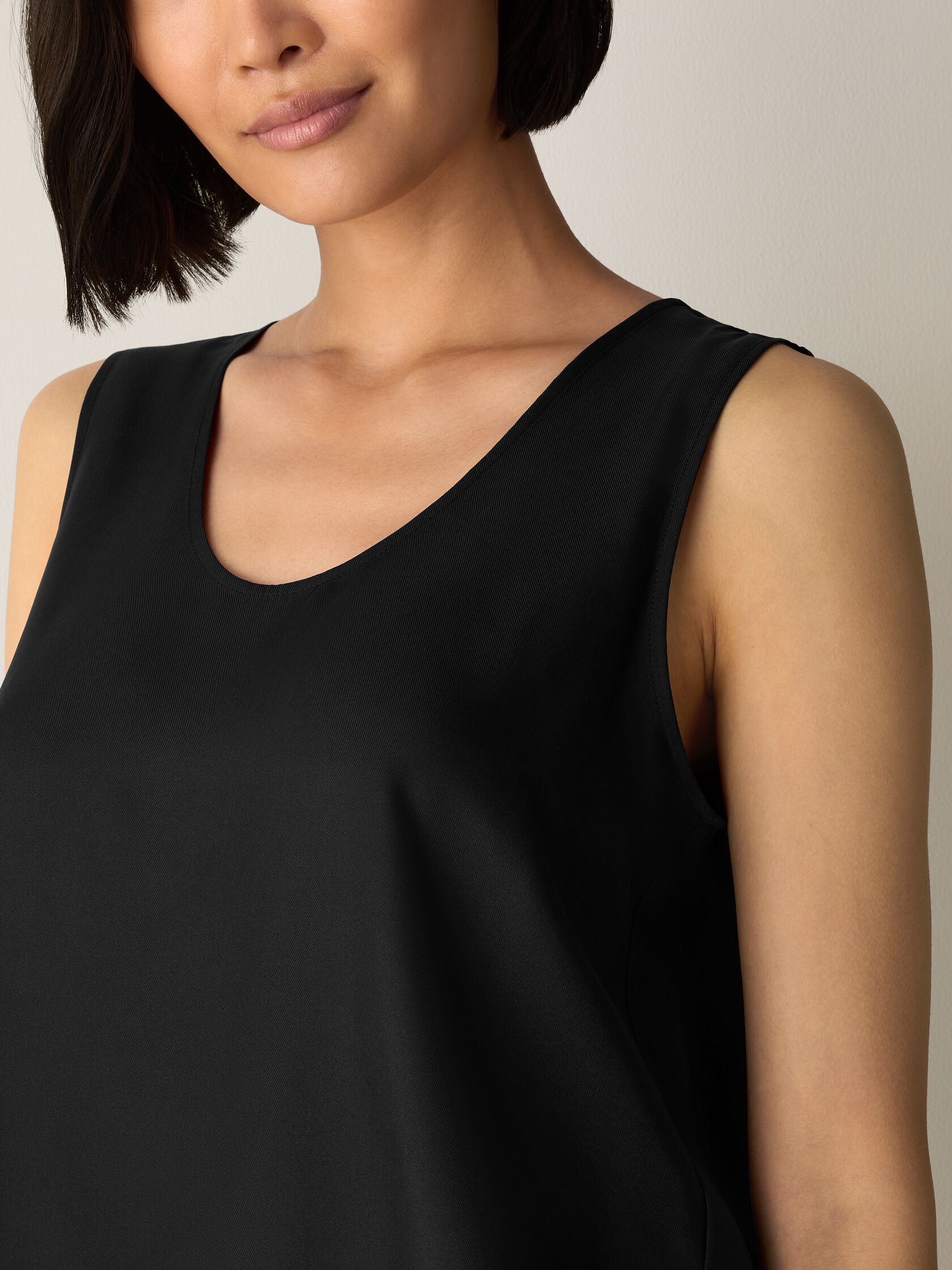 Silk Twill Curved V-Neck Tank