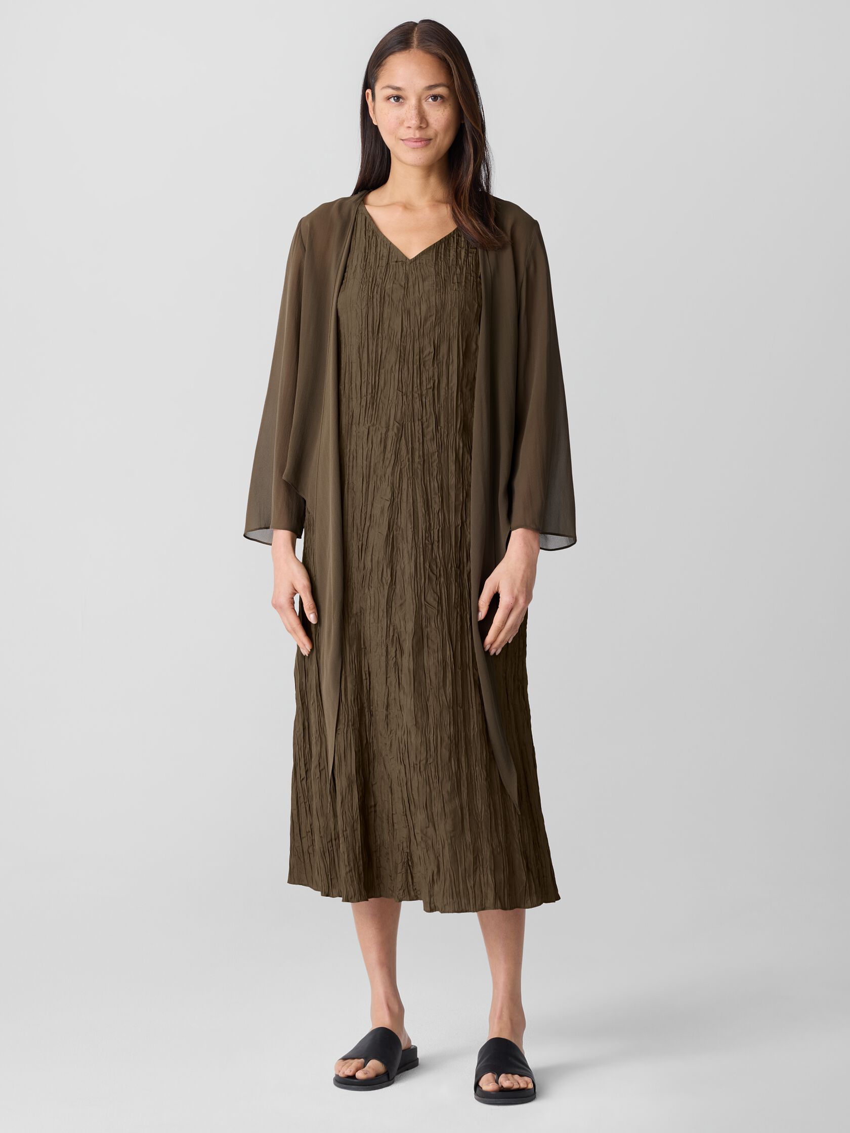 Crushed Silk V-Neck Dress