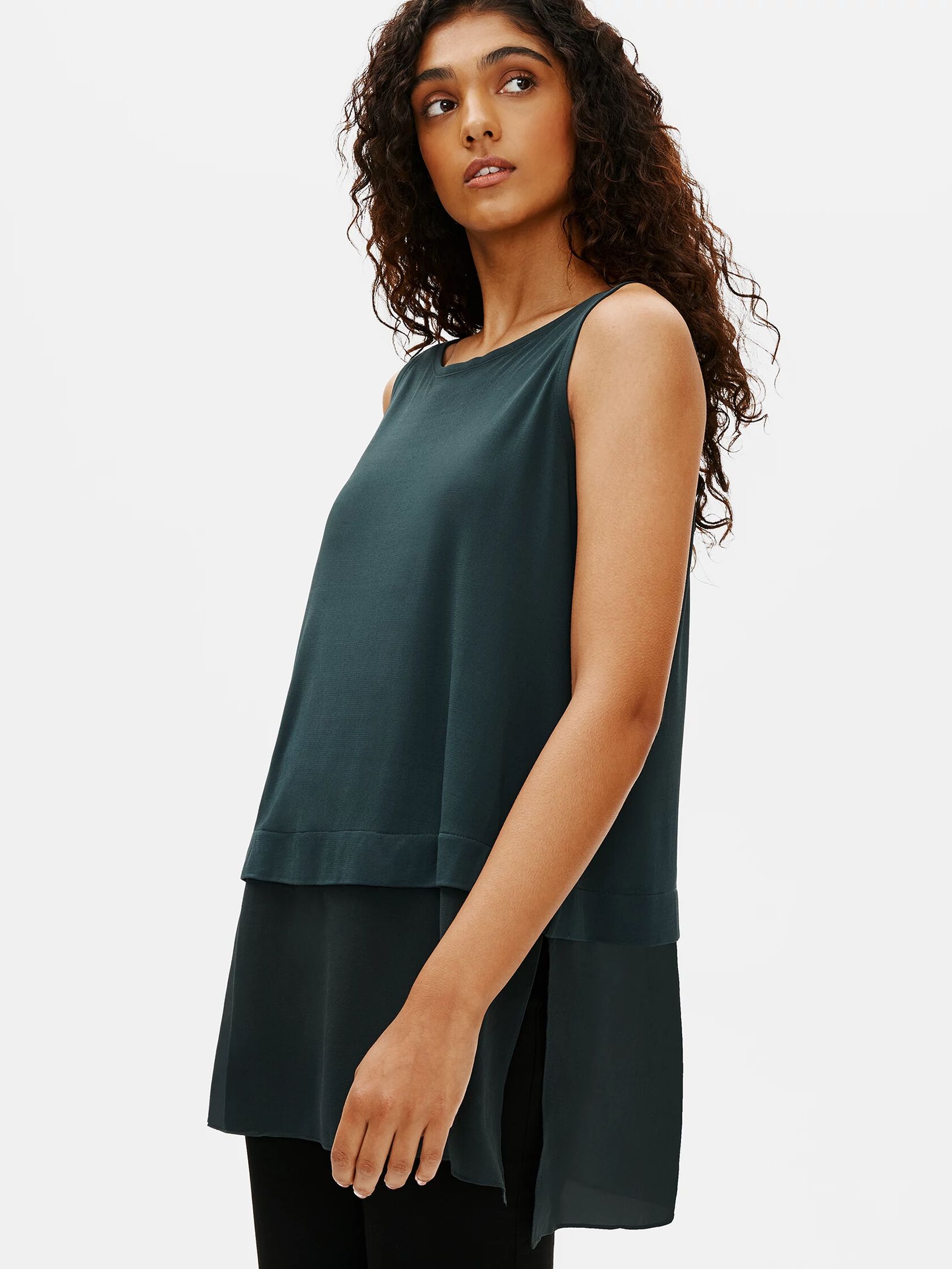 Stretch Silk Jersey Bateau Neck Shell