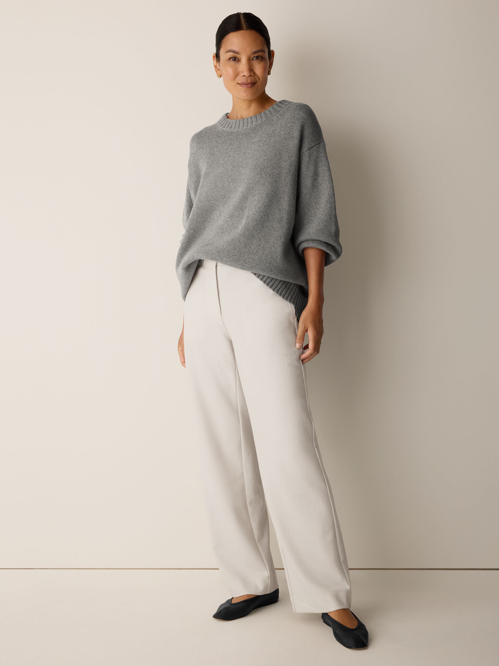 Felted Wool Jersey Full-Length Straight Trouser&nbsp;in Regenerative Wool