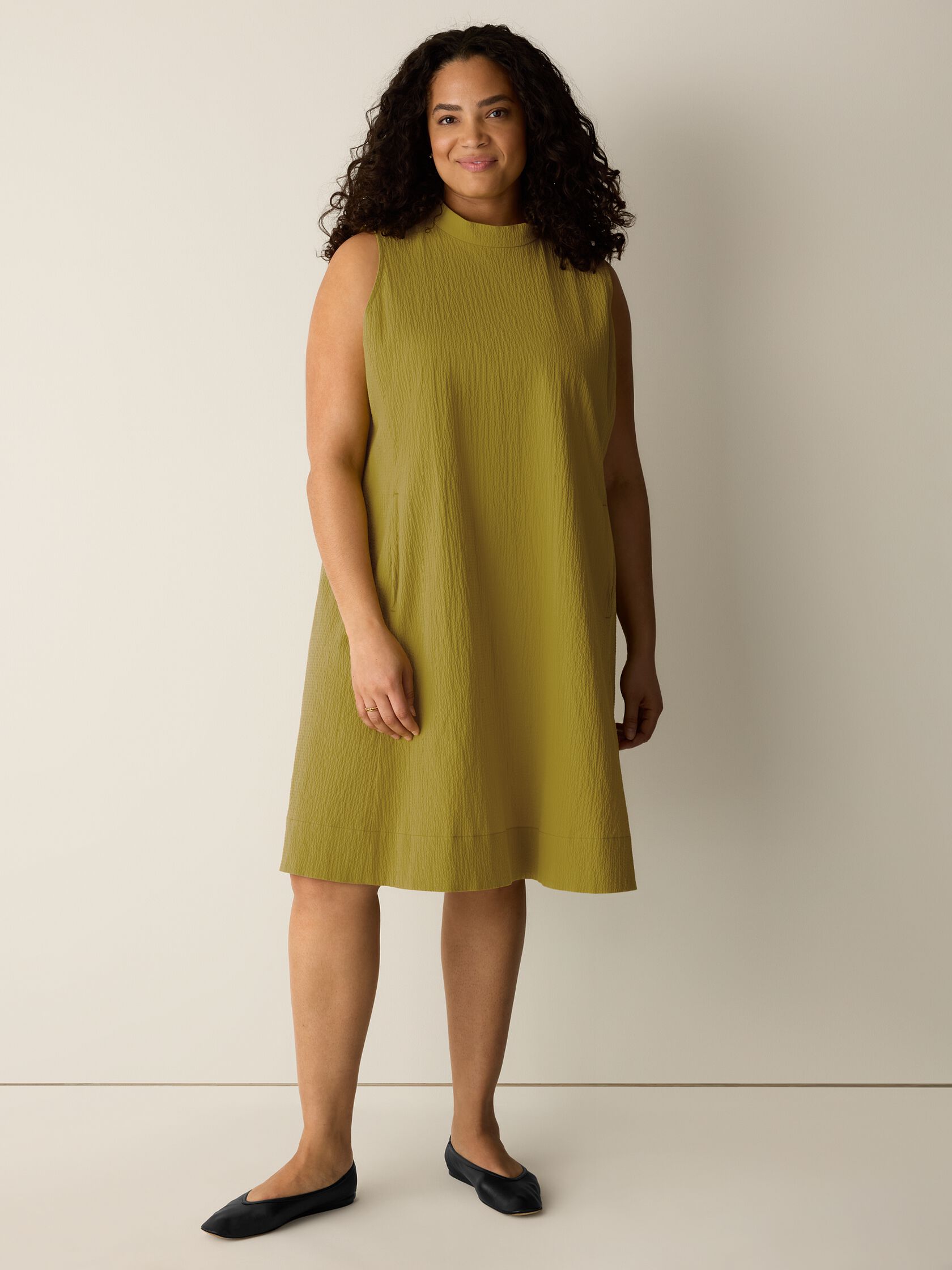 Organic Cotton Pucker Mock Neck Dress