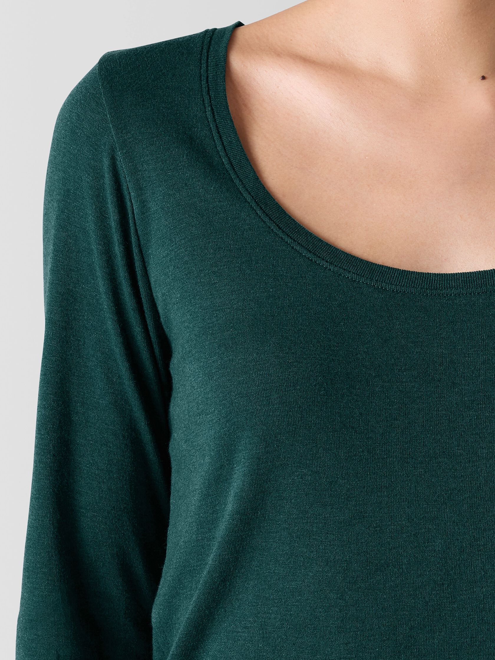 Ribbed Pima Cotton Blend Scoop Neck Top