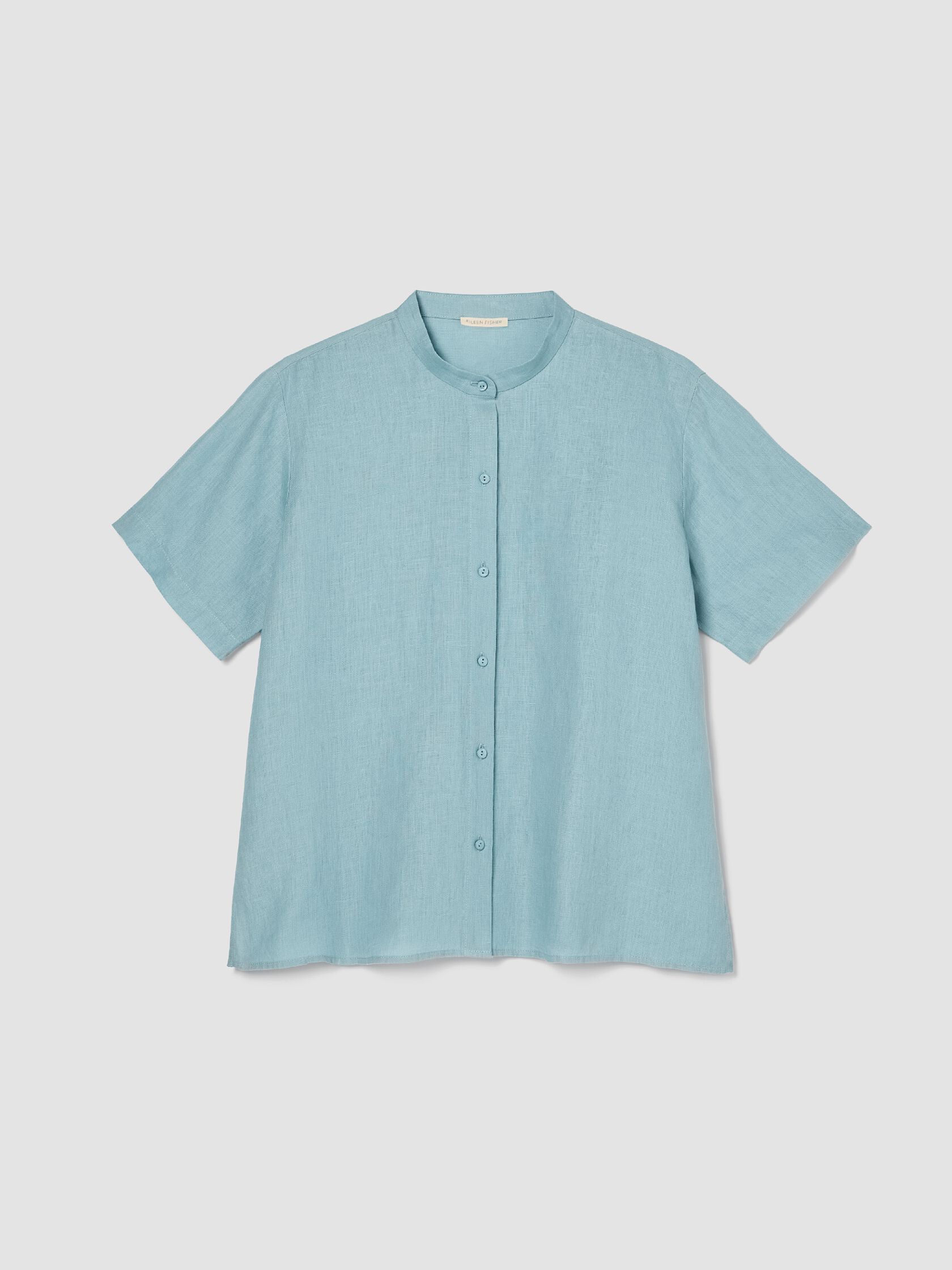 Organic Handkerchief Linen Band Collar Short-Sleeve Shirt