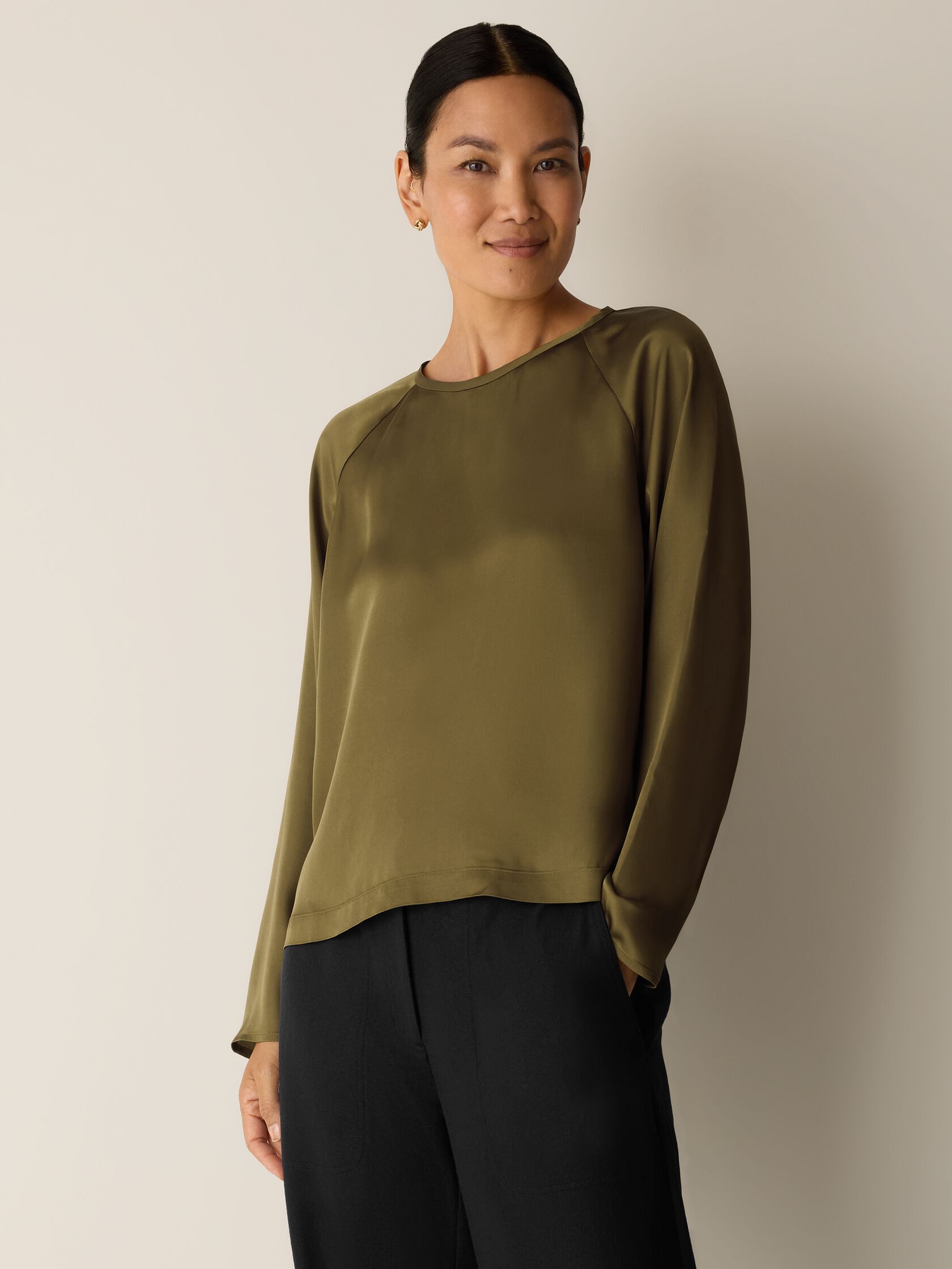 Smooth Satin Shimmer Round Neck Top