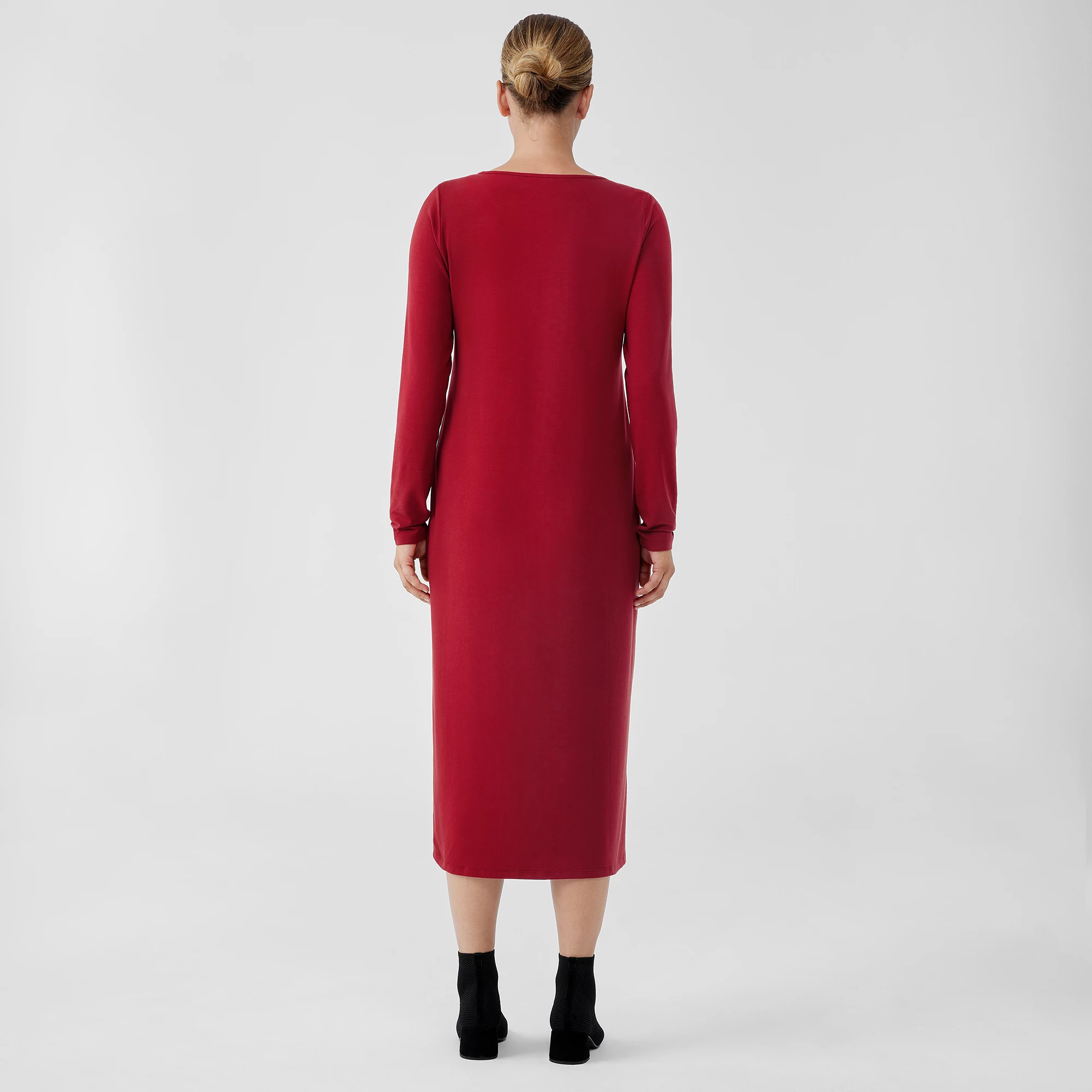 Stretch Jersey Knit Jewel Neck Dress 