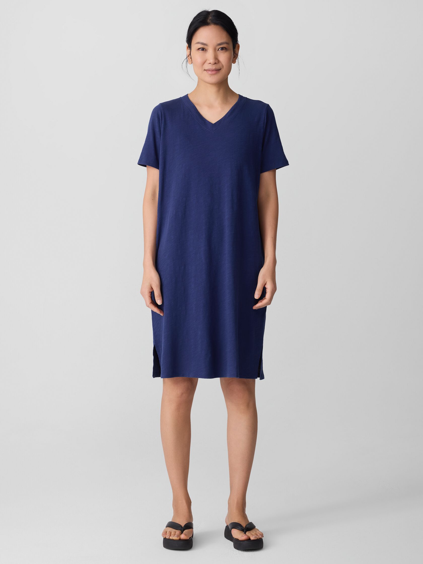 Organic Cotton Slubby Jersey V-Neck Dress