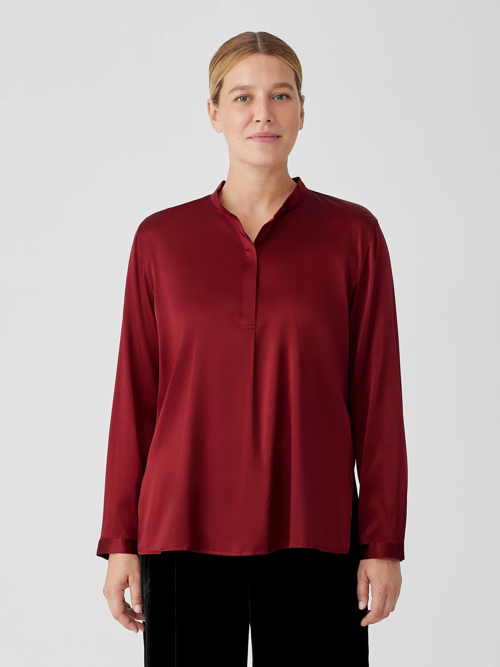 Stretch Silk Charmeuse Mandarin Collar Top