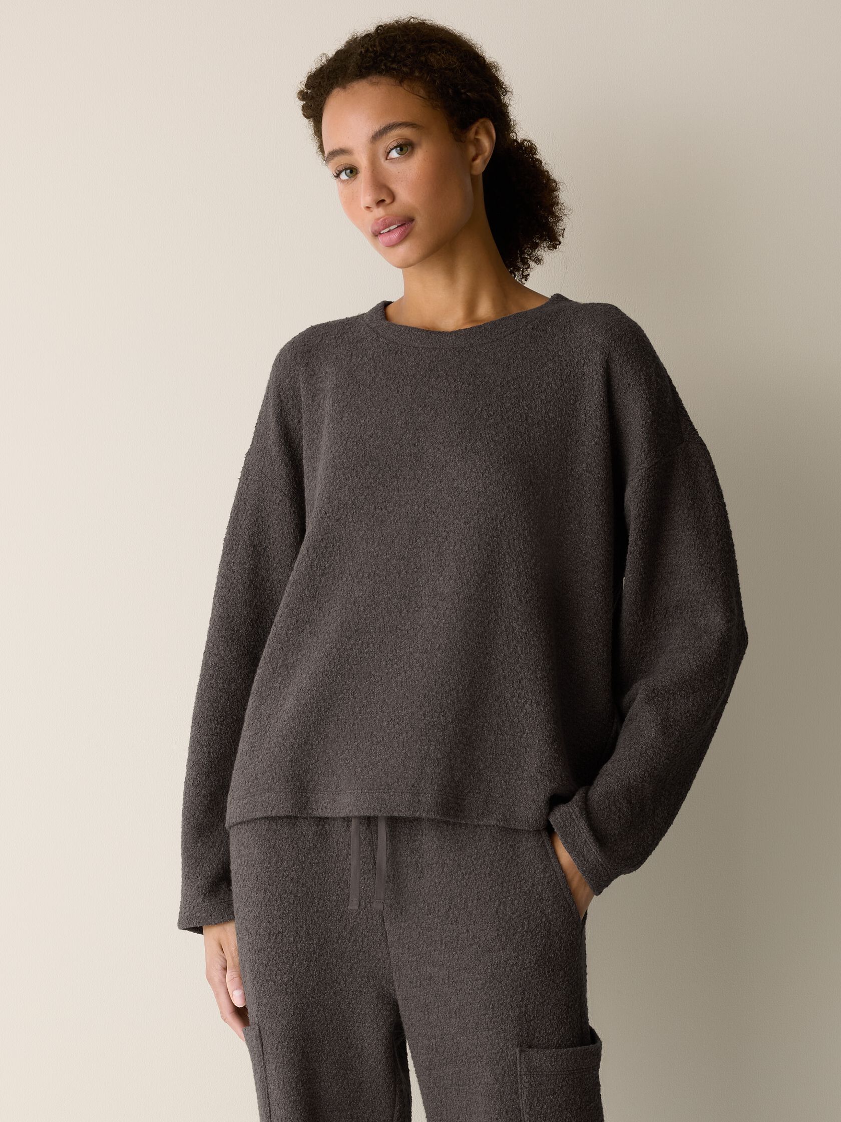 Organic Cotton Boucle Knit Crew Neck Top
