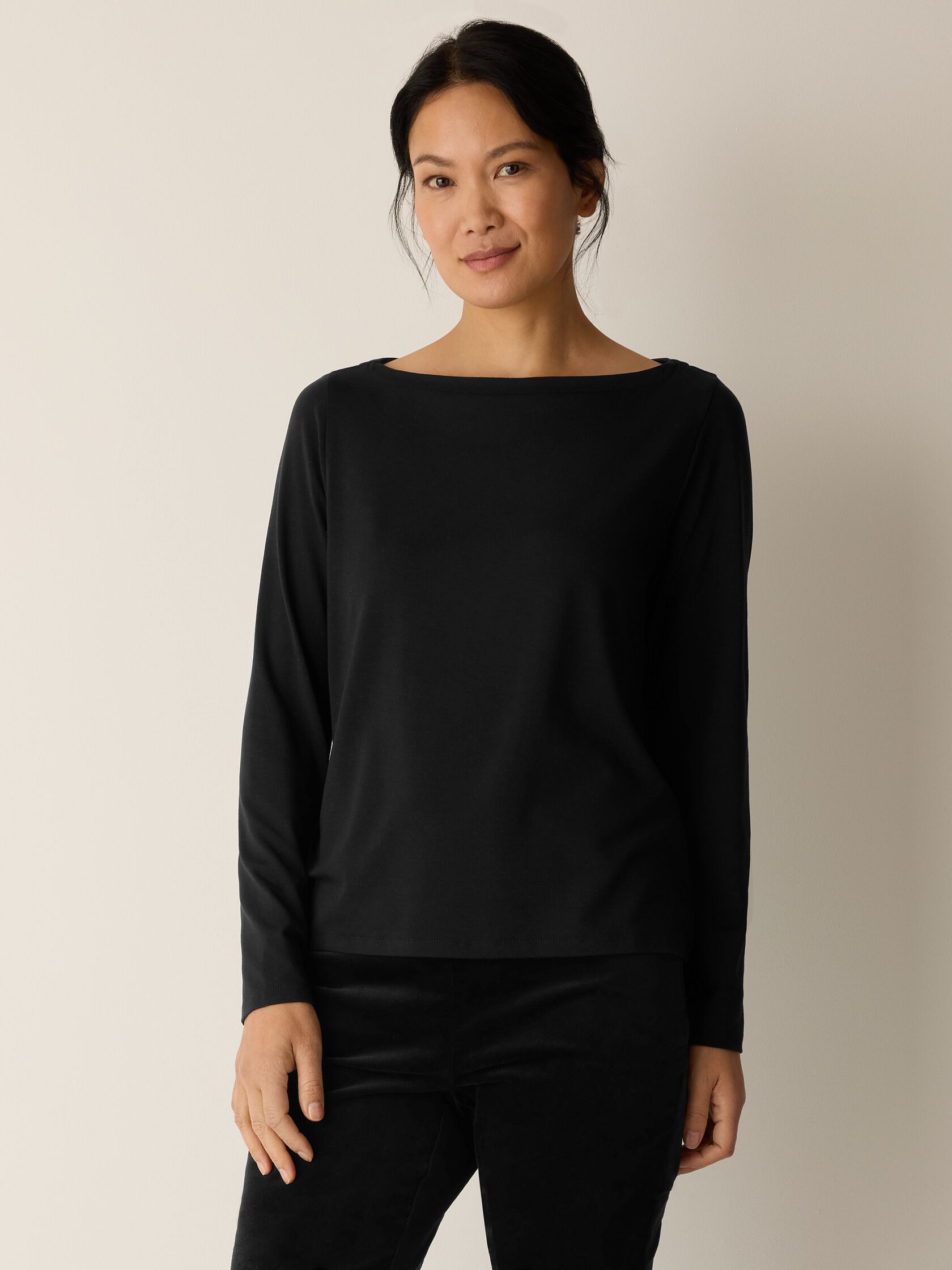 Stretch Jersey Knit Bateau Neck Top