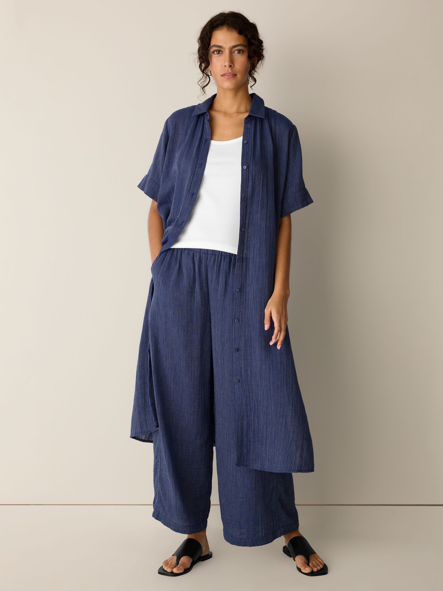 Striped Organic Cotton Gauze Wide-Leg Pant