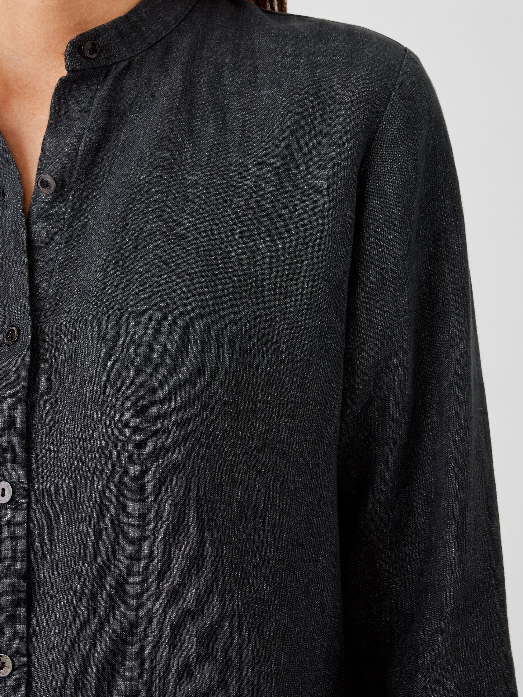 Washed Organic Linen Delave Mandarin Collar Shirt