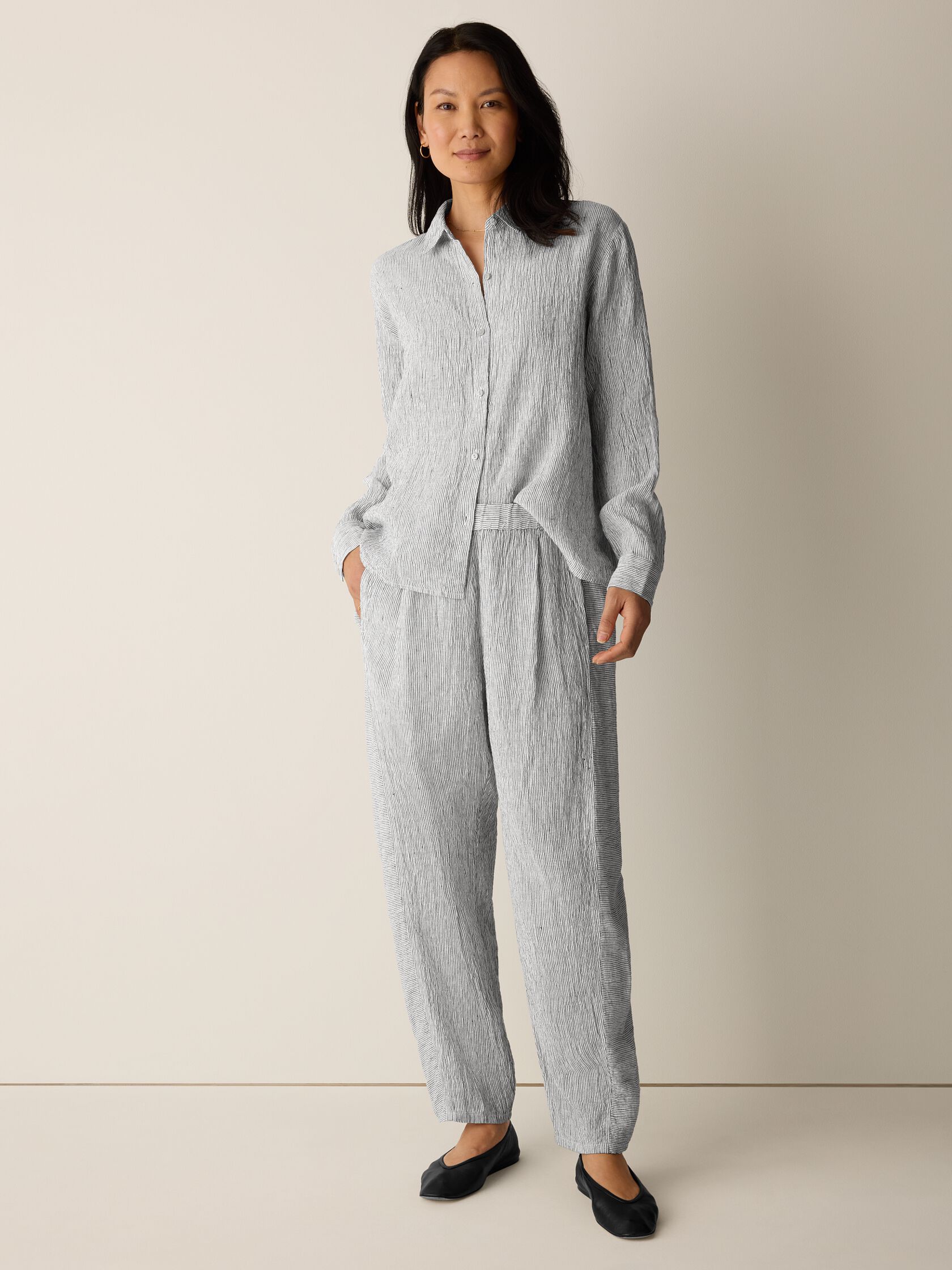 Puckered Organic Linen Stripe Lantern Pant