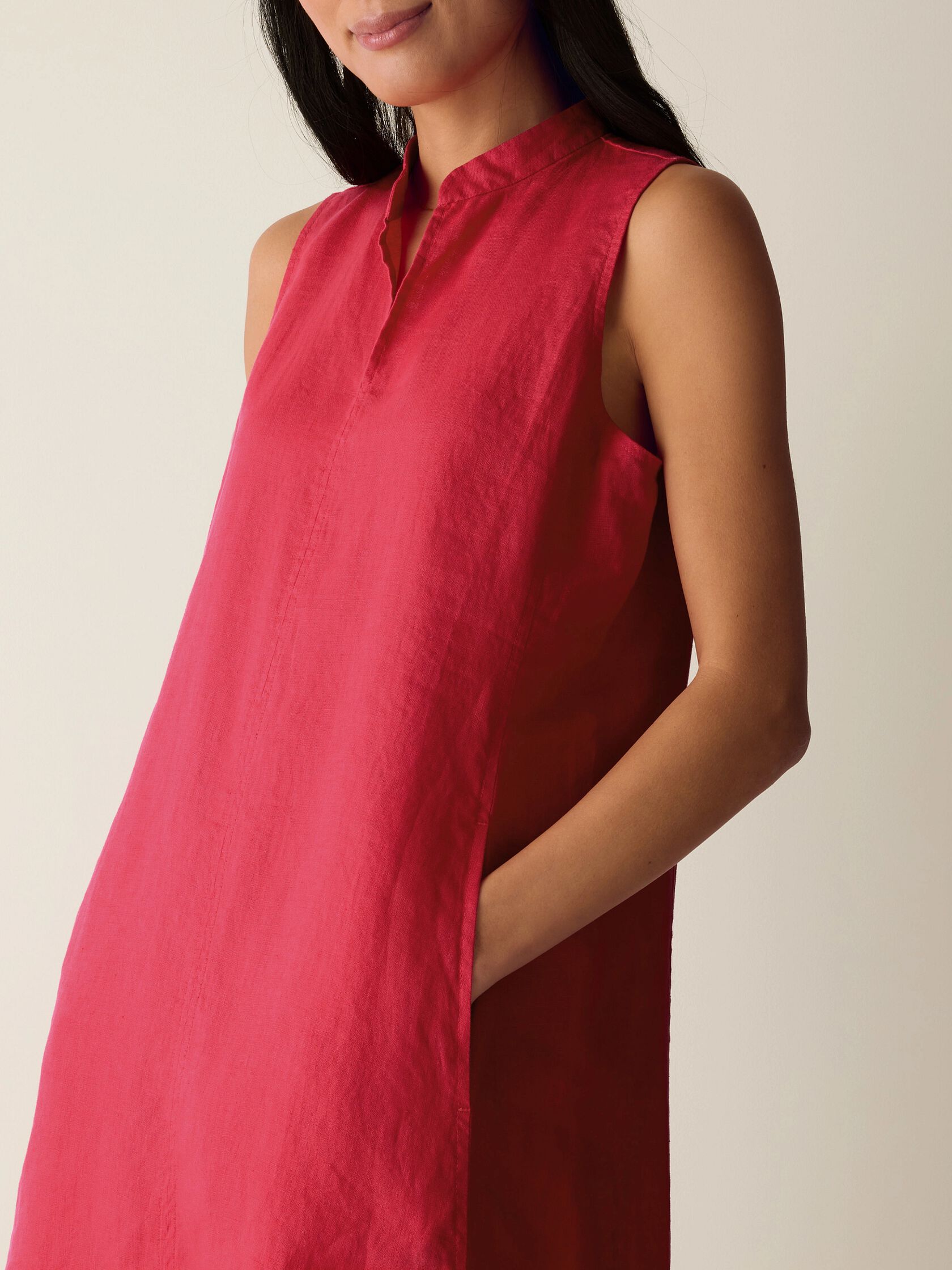Organic Linen Split Neck Dress
