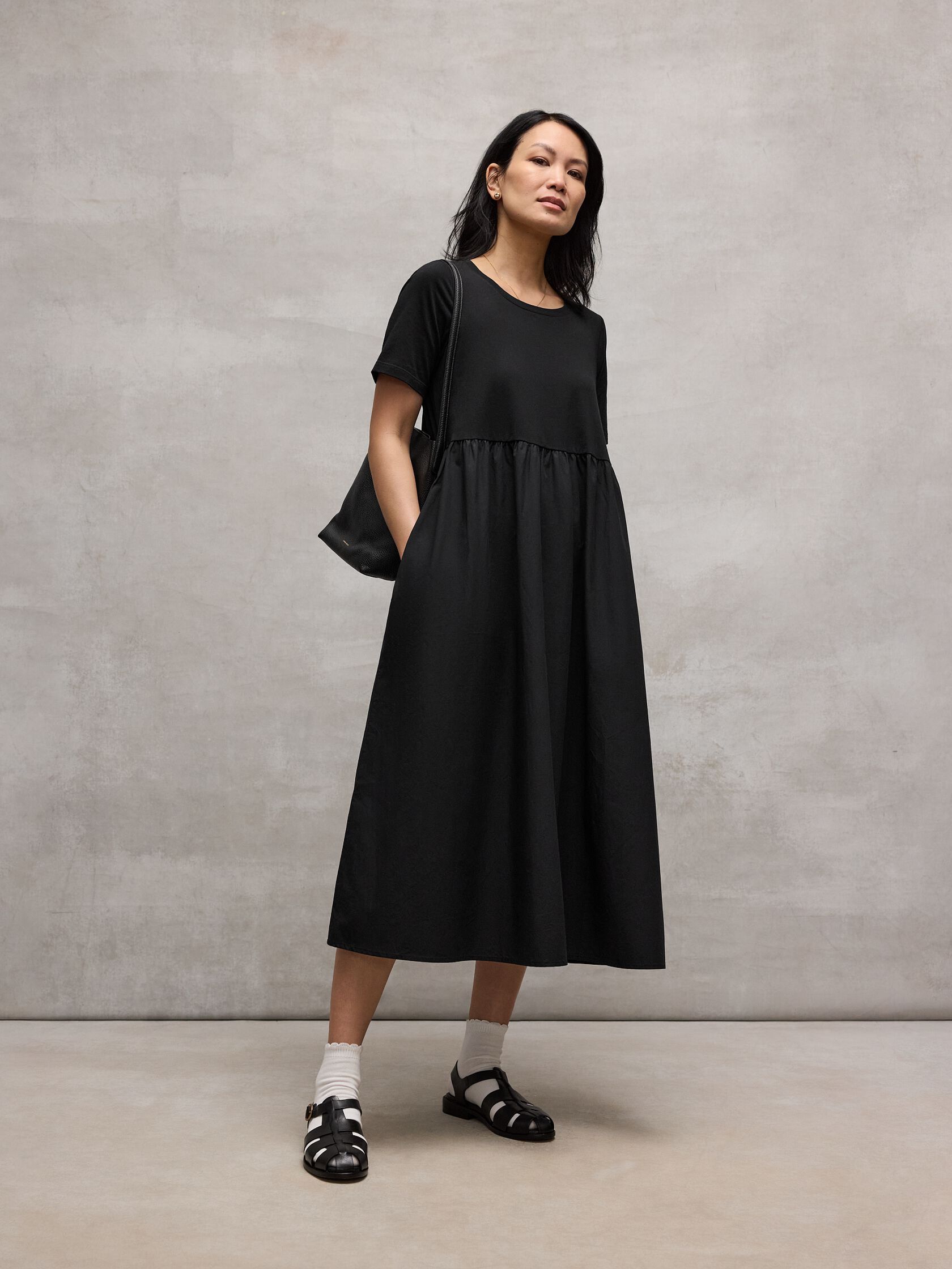 Organic Cotton Poplin Round Neck Dress