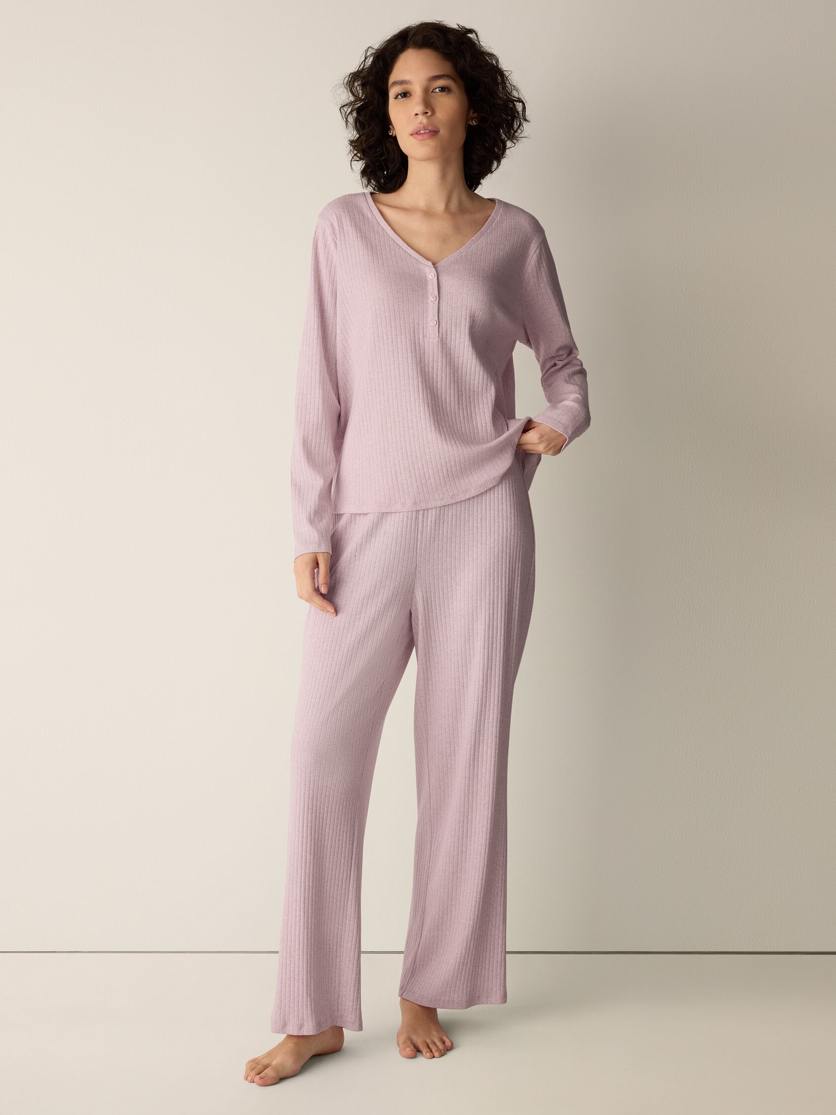 Organic Cotton Rib V-Neck Sleep Top