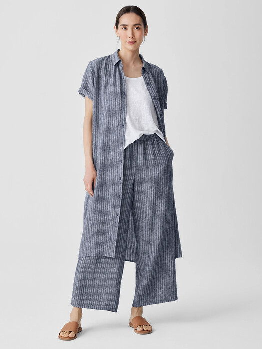 Puckered Organic Linen Shirtdress