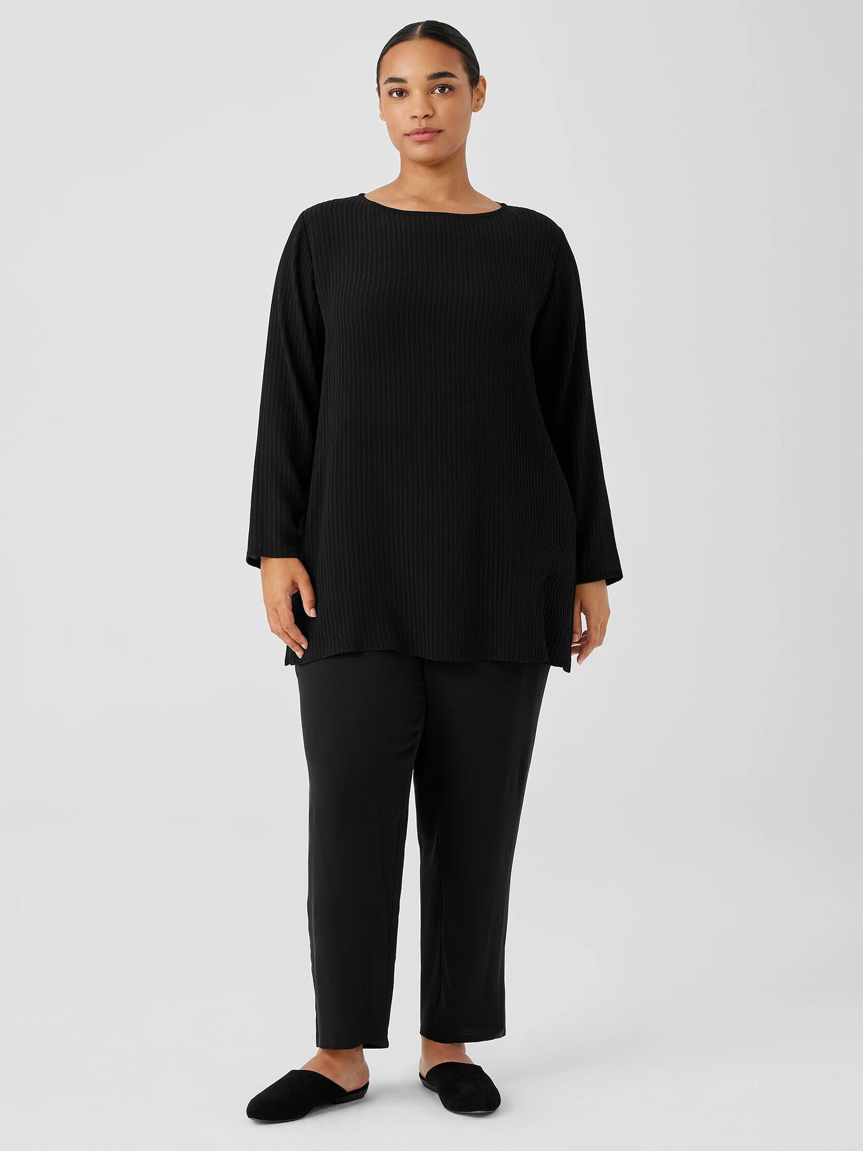 Accordion Silk Jacquard Bateau Neck Long Top