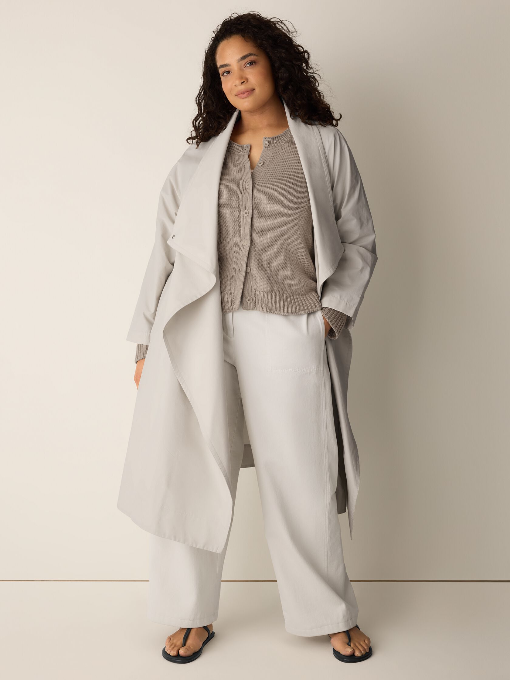 Light Cotton Nylon Drape Neck Coat