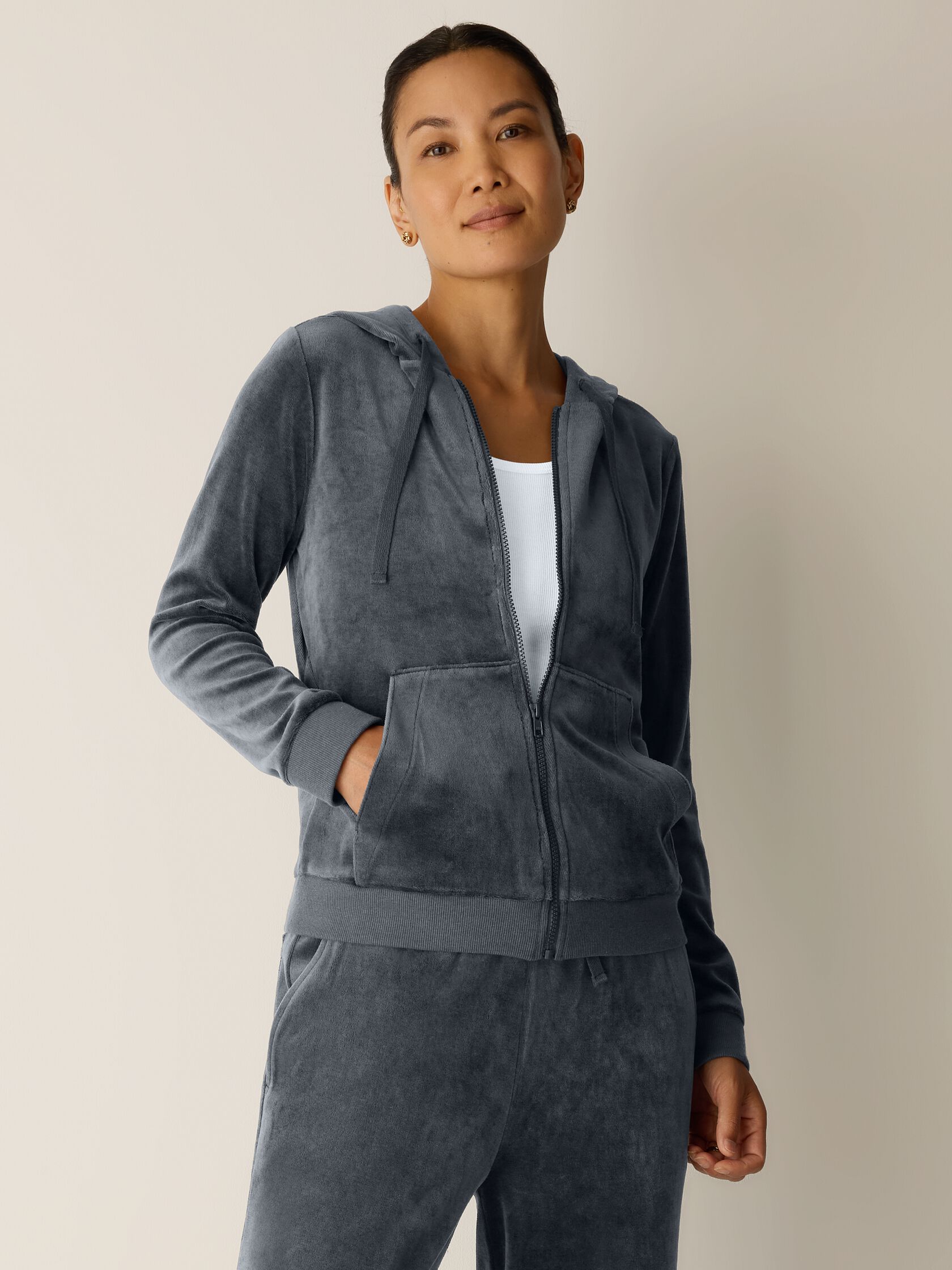 Cozy Velour Knit Hooded Jacket