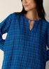Puckered Organic Linen Plaid Keyhole Top