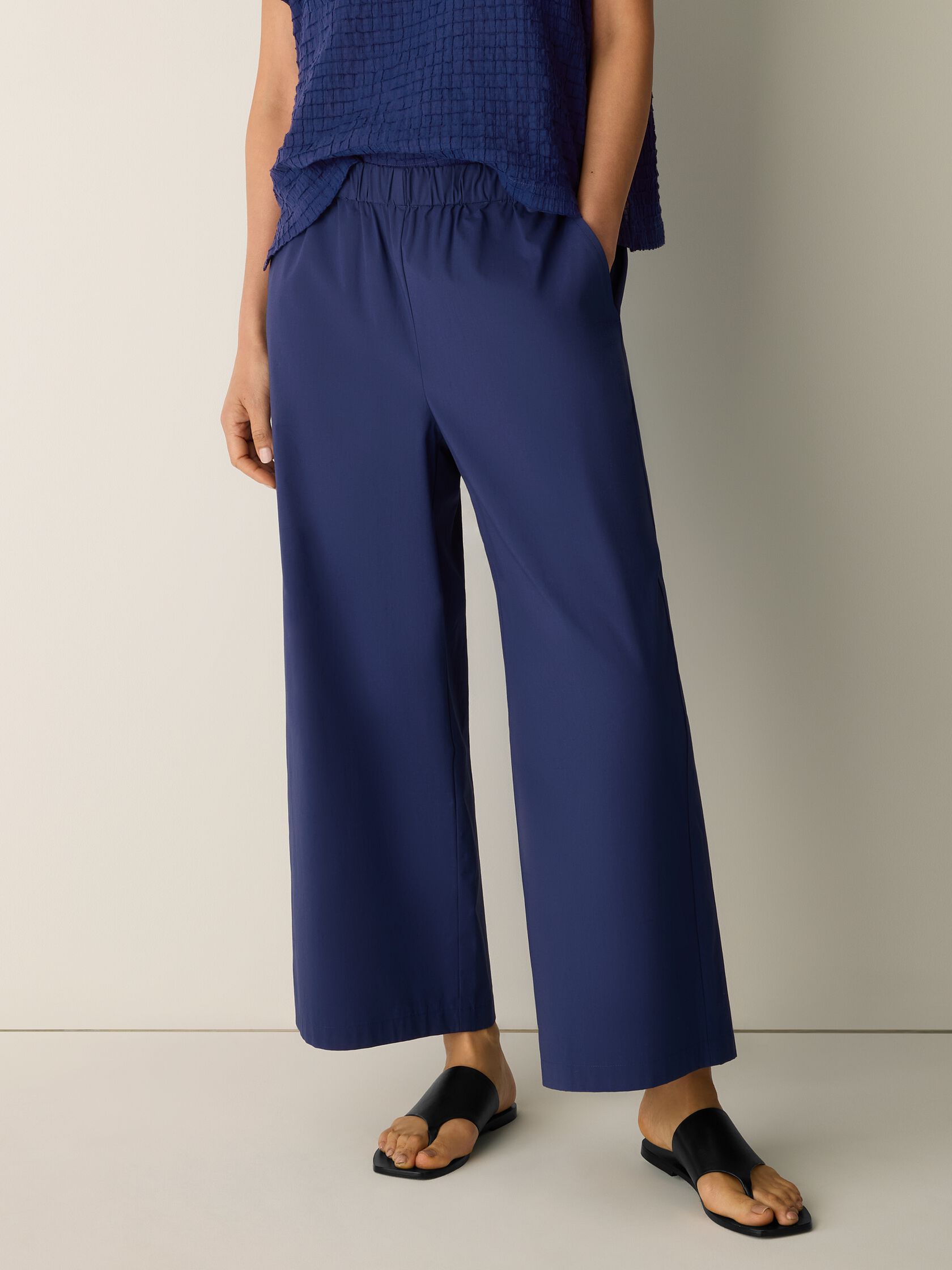 Stretch Organic Cotton Poplin Wide-Leg Pant