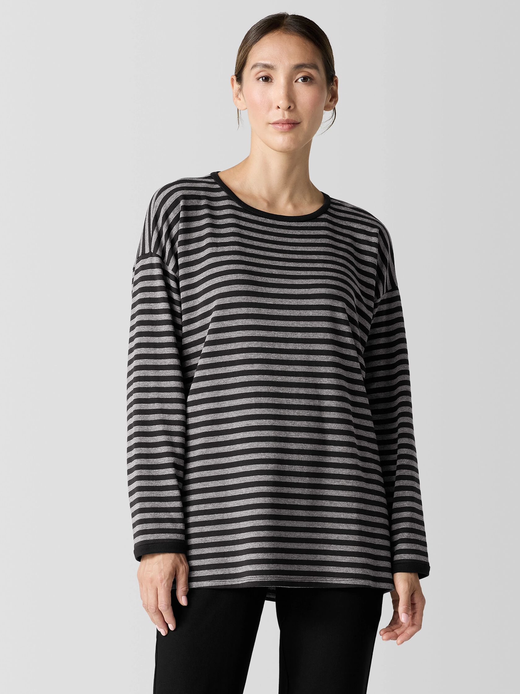 Striped Cozy Brushed Terry Long Box-Top