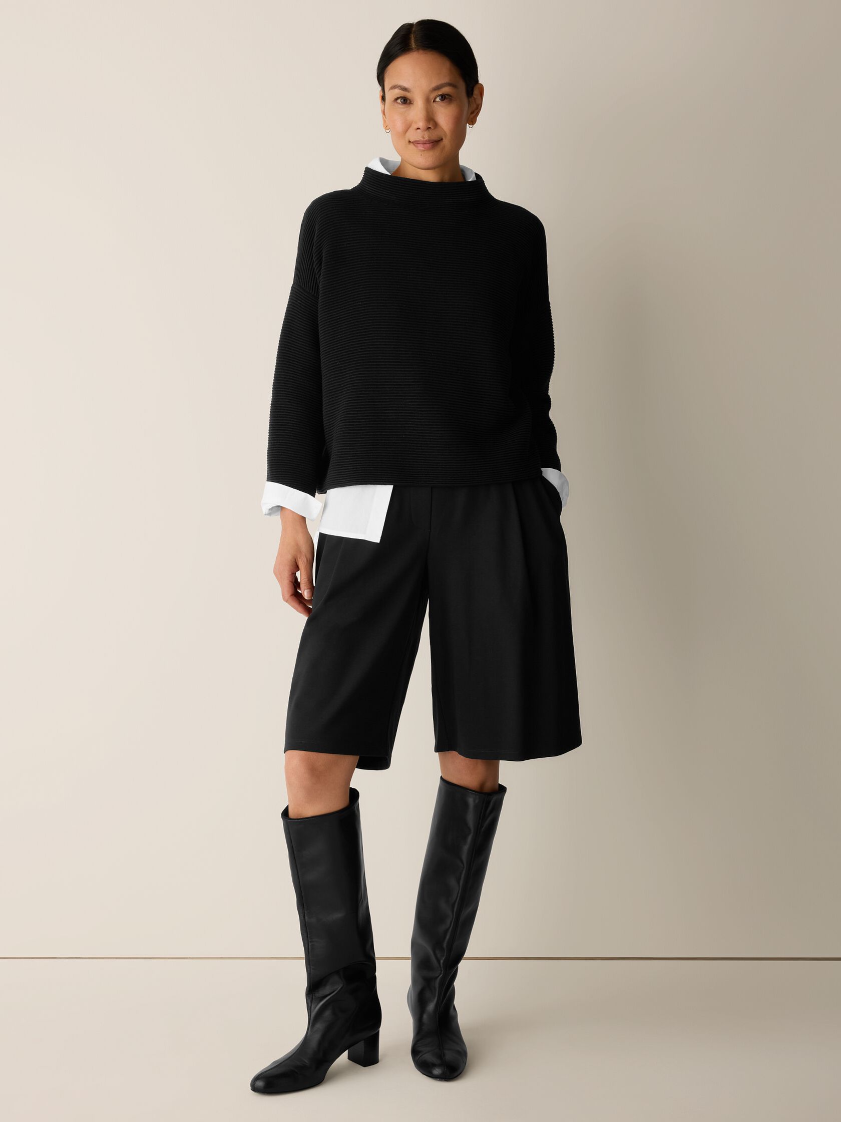 Extra-Fine Ponte Pleated Shorts