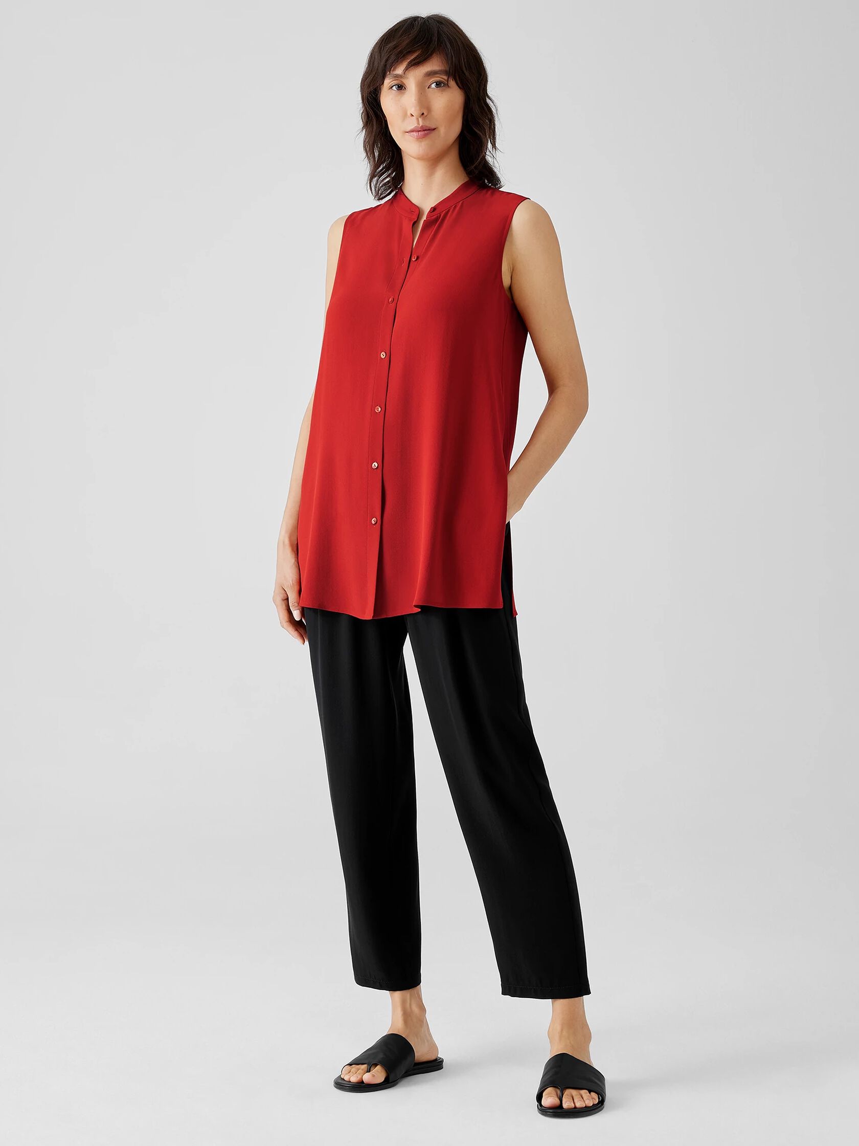 Silk Georgette Crepe Sleeveless Shirt