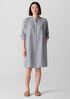 Puckered Organic Linen Stripe Band Collar Shirtdress