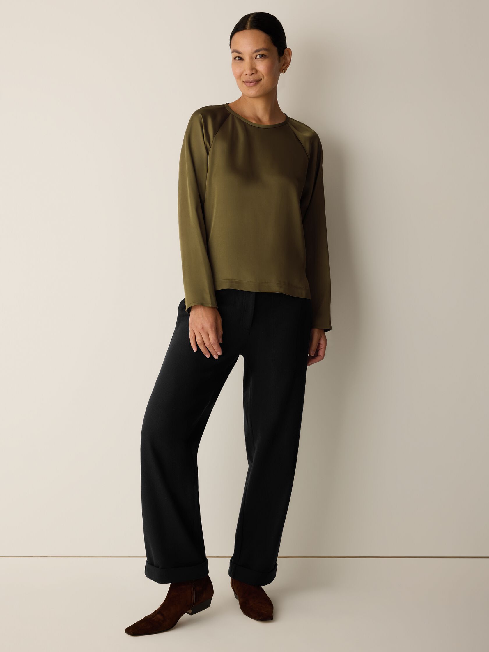 Smooth Satin Shimmer Round Neck Top