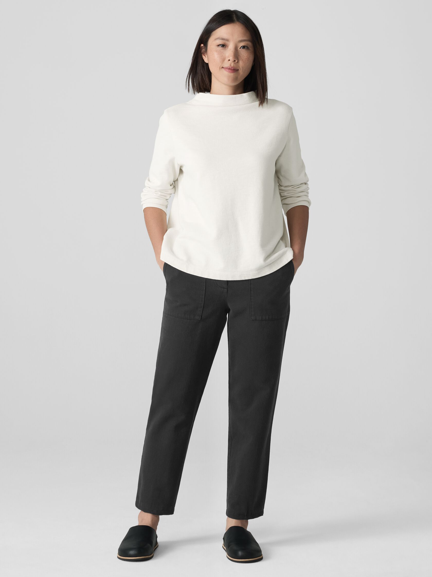 Garment-Dyed Terry Funnel Neck Top