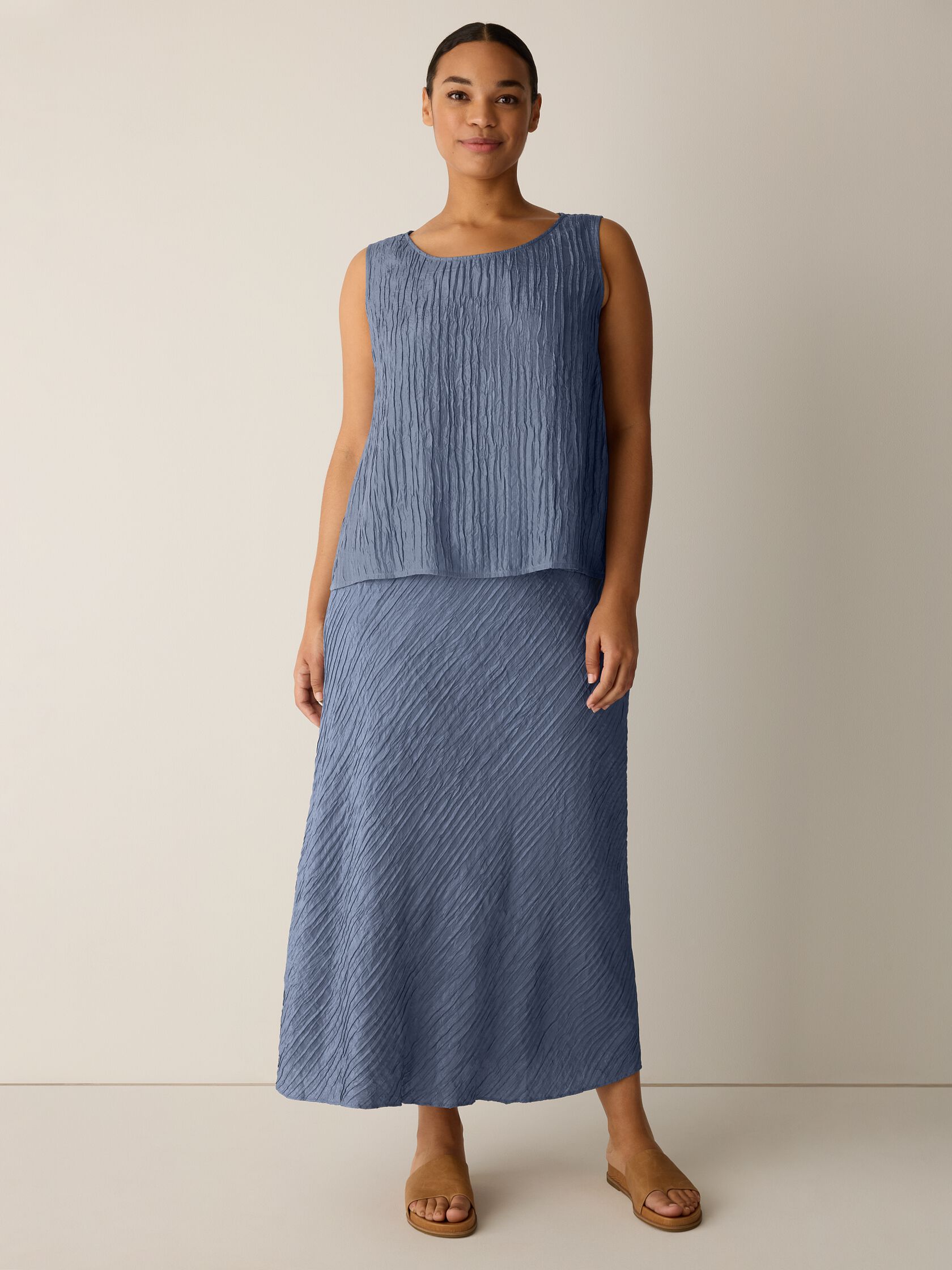 Textured Silk Jacquard Ballet Neck Tank