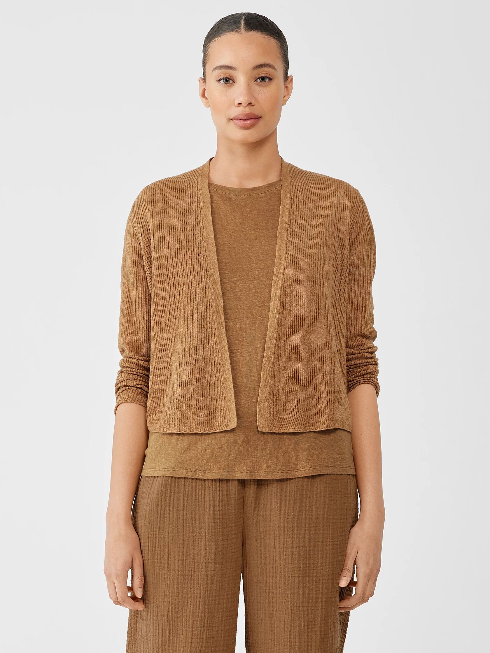 Organic Linen Cotton Tuck Cropped Cardigan