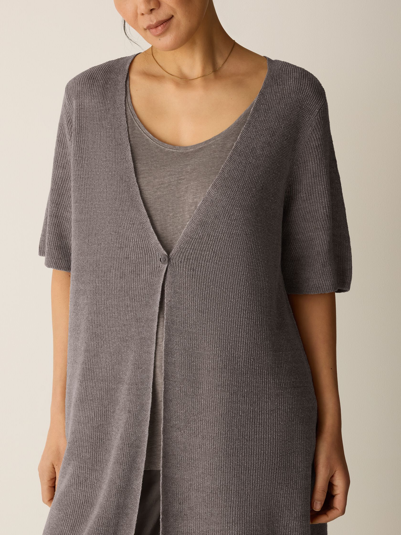Organic Linen D&eacute;lav&eacute; V-Neck Long Cardigan