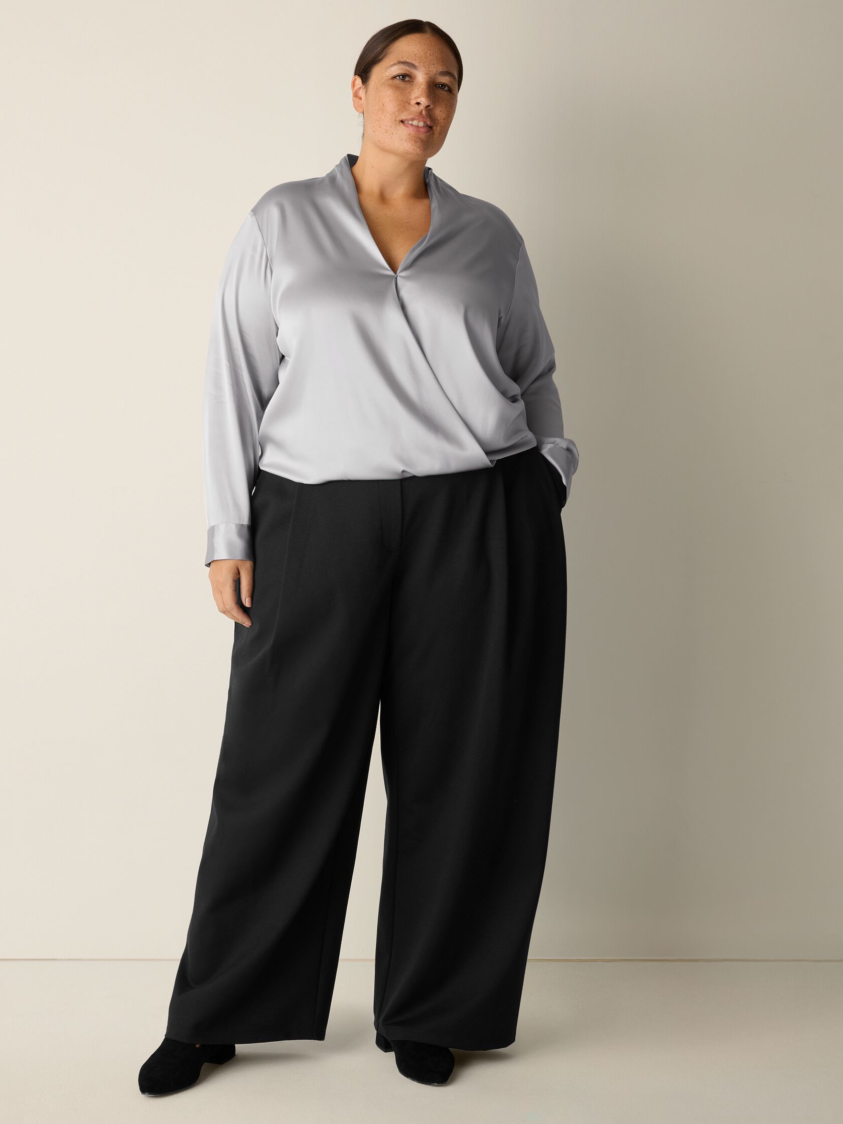 Stretch Silk Charmeuse Wrap Top