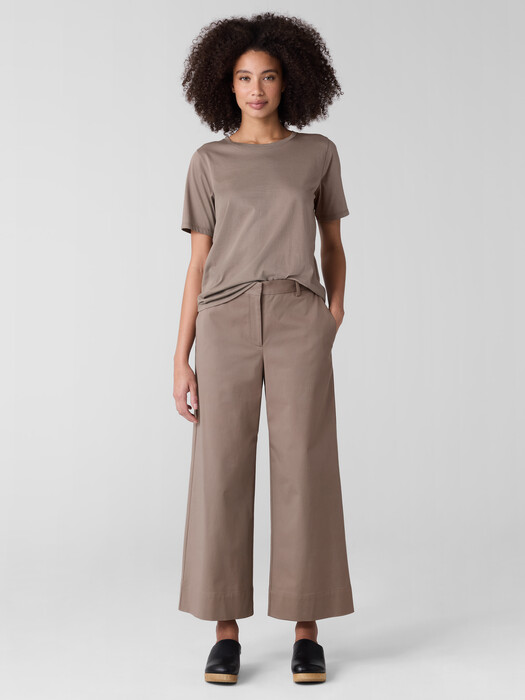 Stretch Cotton Twill Wide-Leg Trouser Pant
