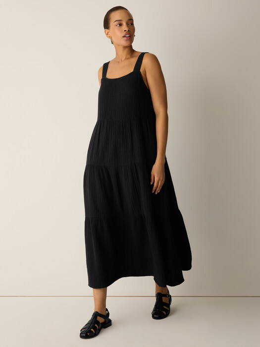 cotton gauze tiered dress EILEEN FISHER Organic-Cotton Lofty Gauze Tiered Dress