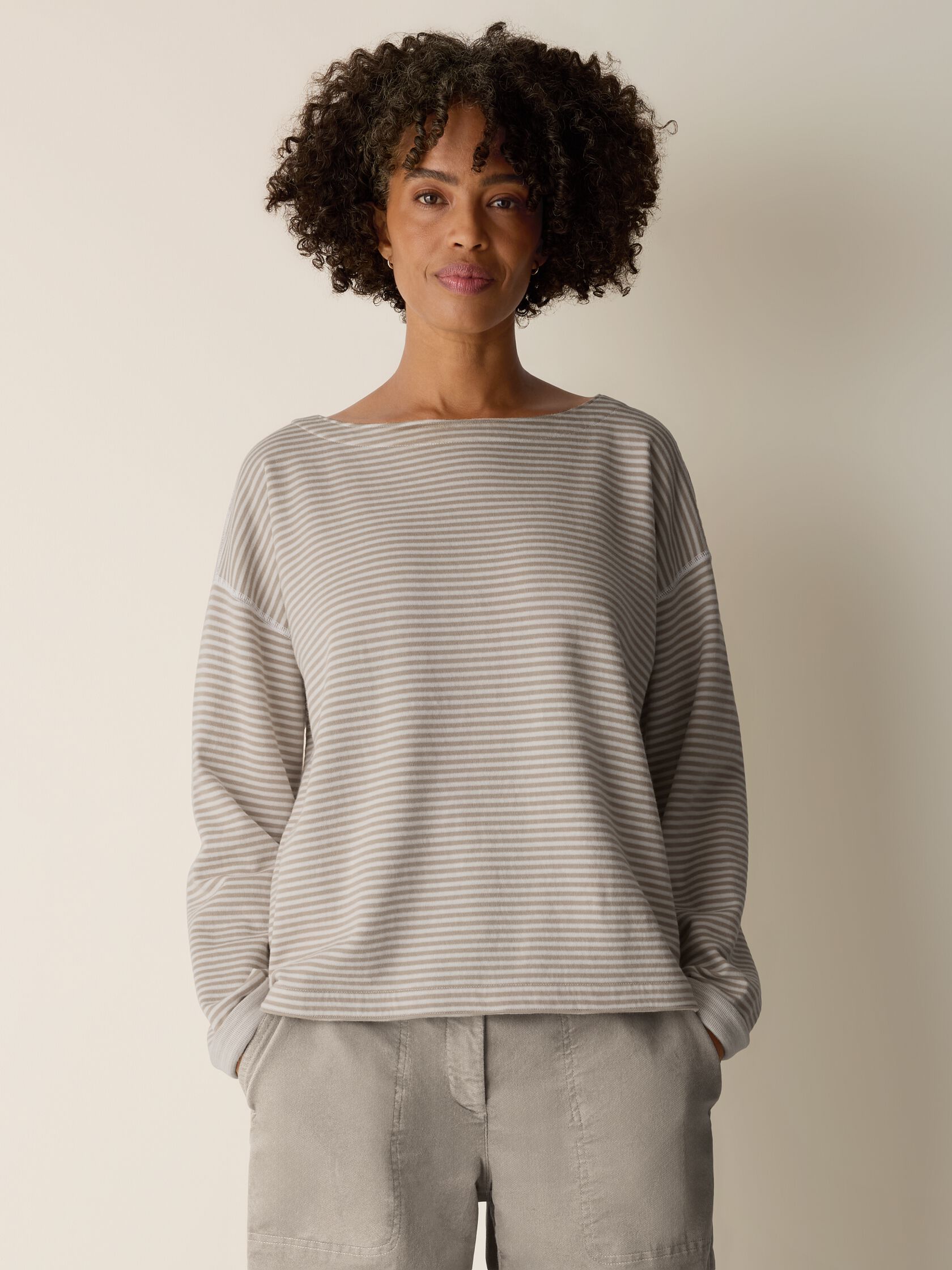 Doubleknit Organic Cotton Stripe Bateau Neck Top