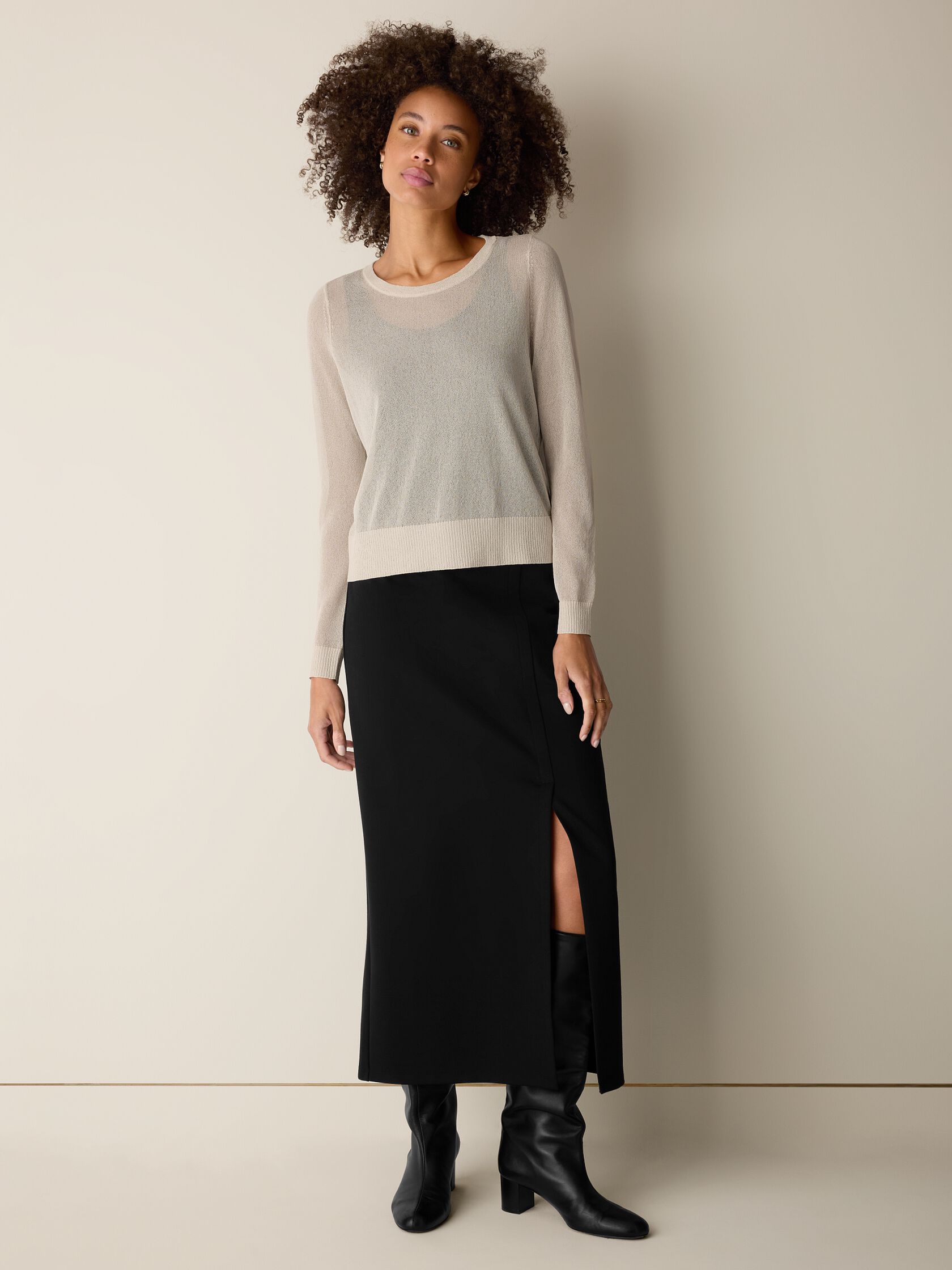 Gossamer Viscose Wedge Crew Neck Top