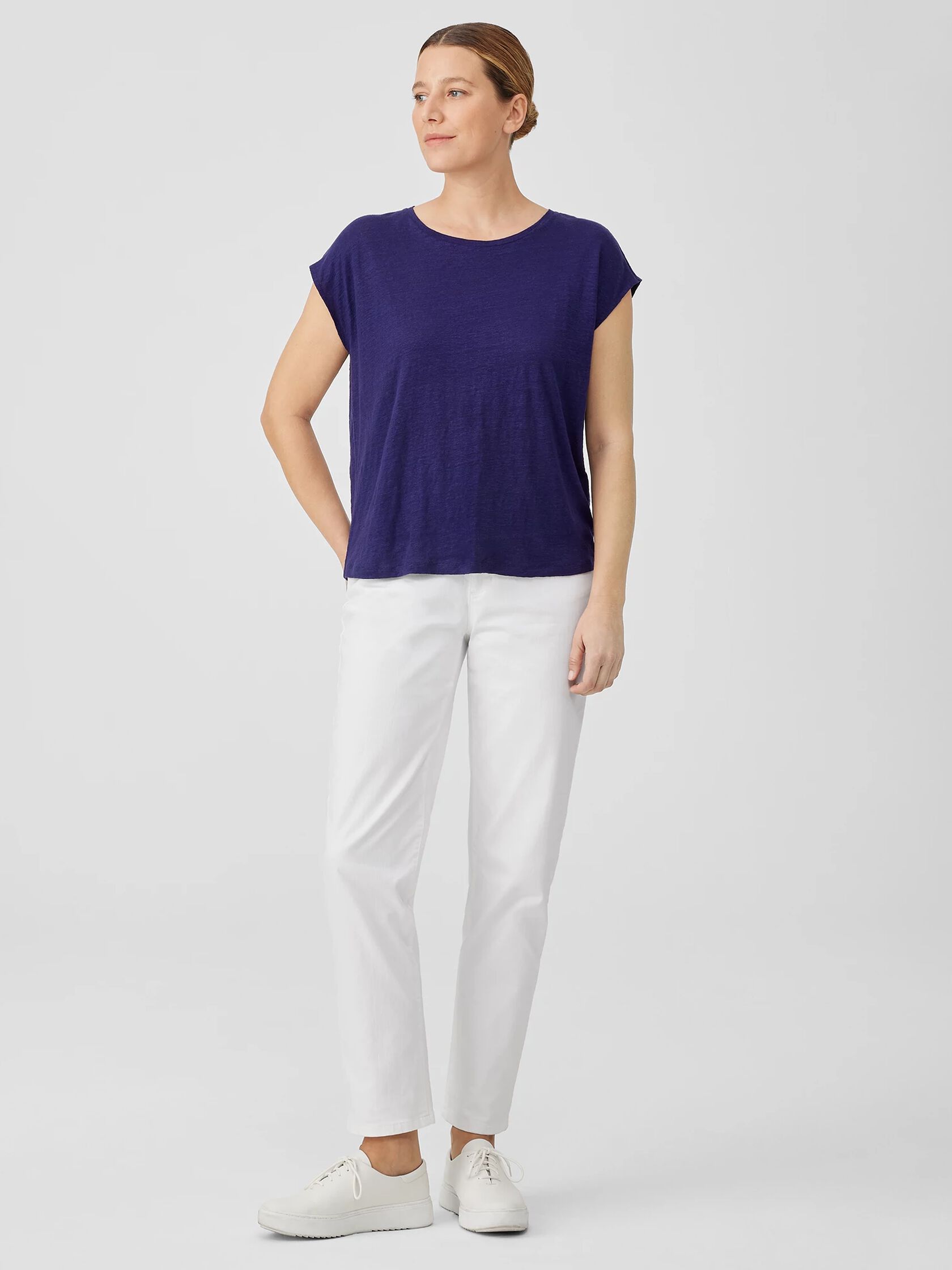 Organic Linen Jersey Shirred-Back Top