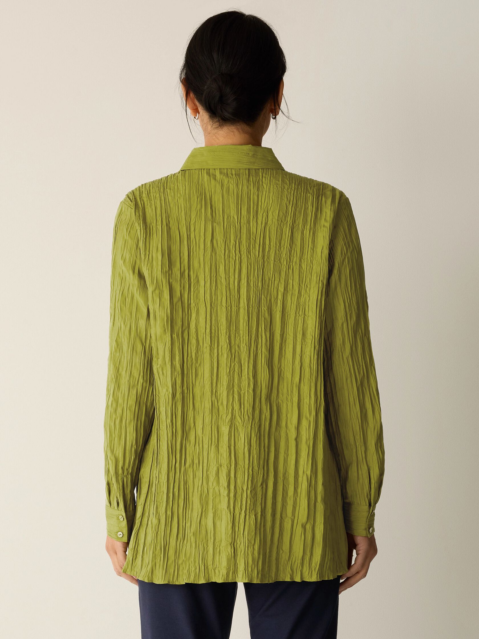 Crinkle Silk Habutai Classic Collar Shirt