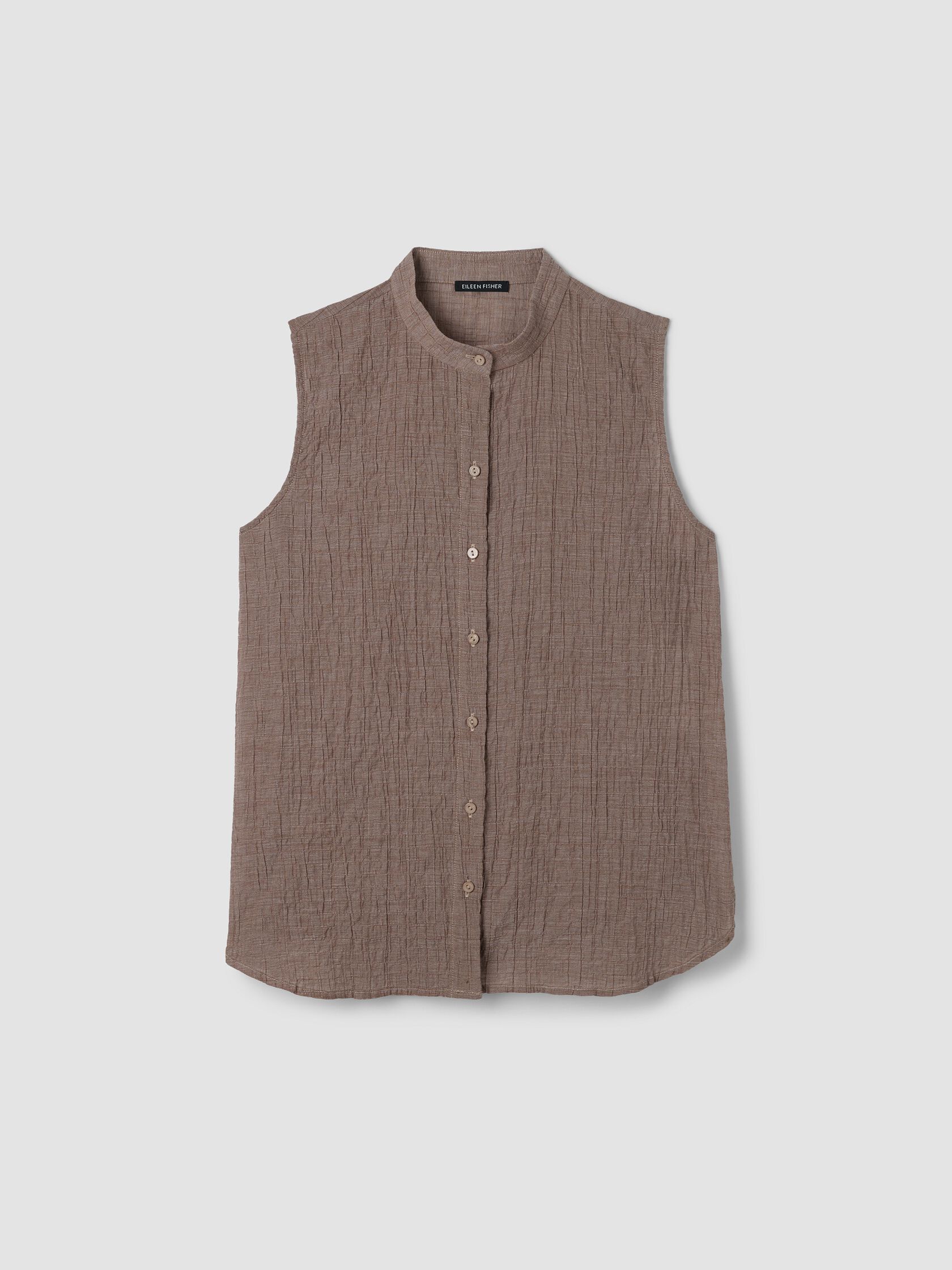 Organic Cotton Microstripe Pucker Sleeveless Shirt